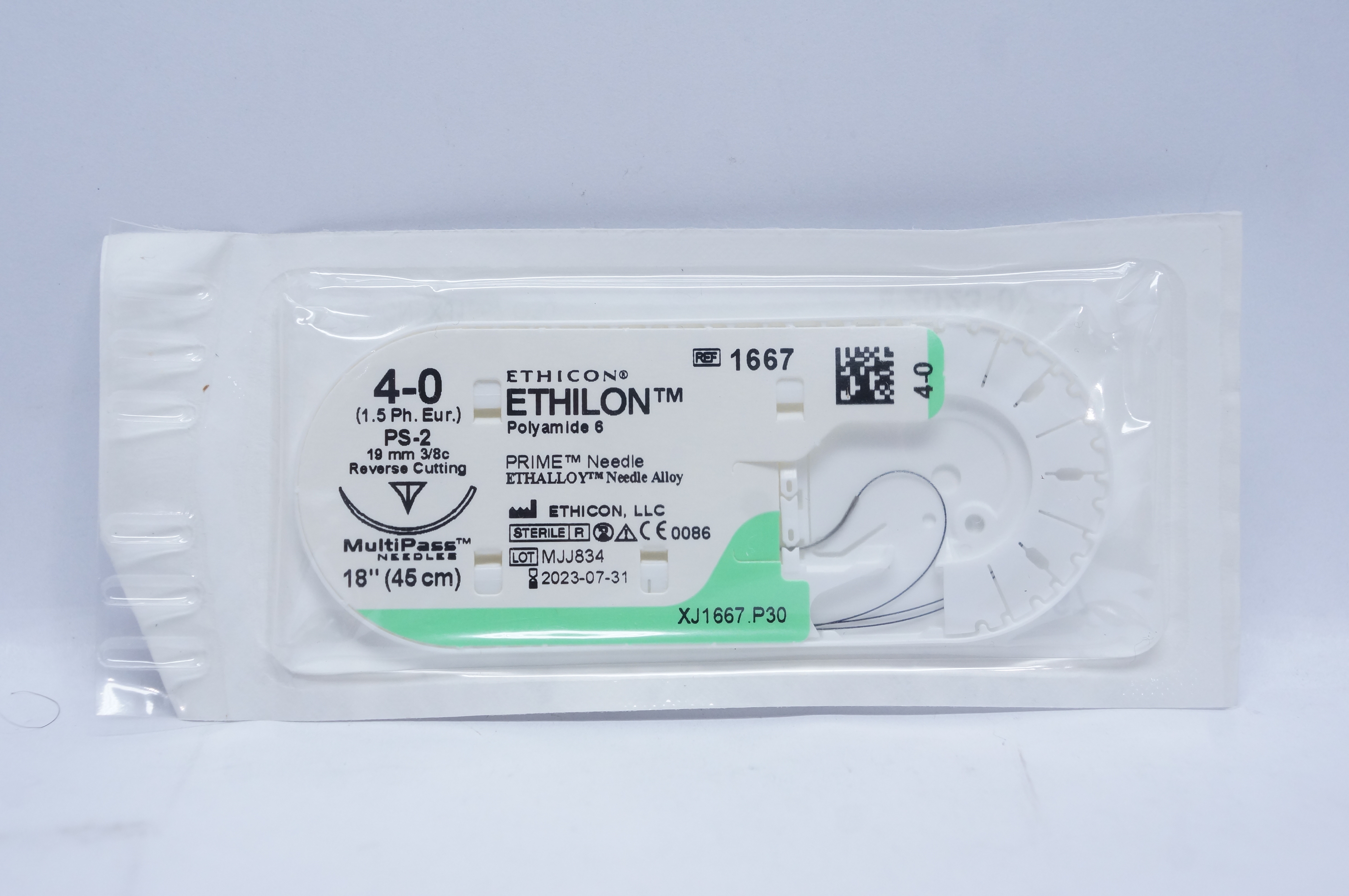 Ethicon 1667 4-0 ETHILON, PS-2, 19mm 3/8c Reverse Cutting, 18inch