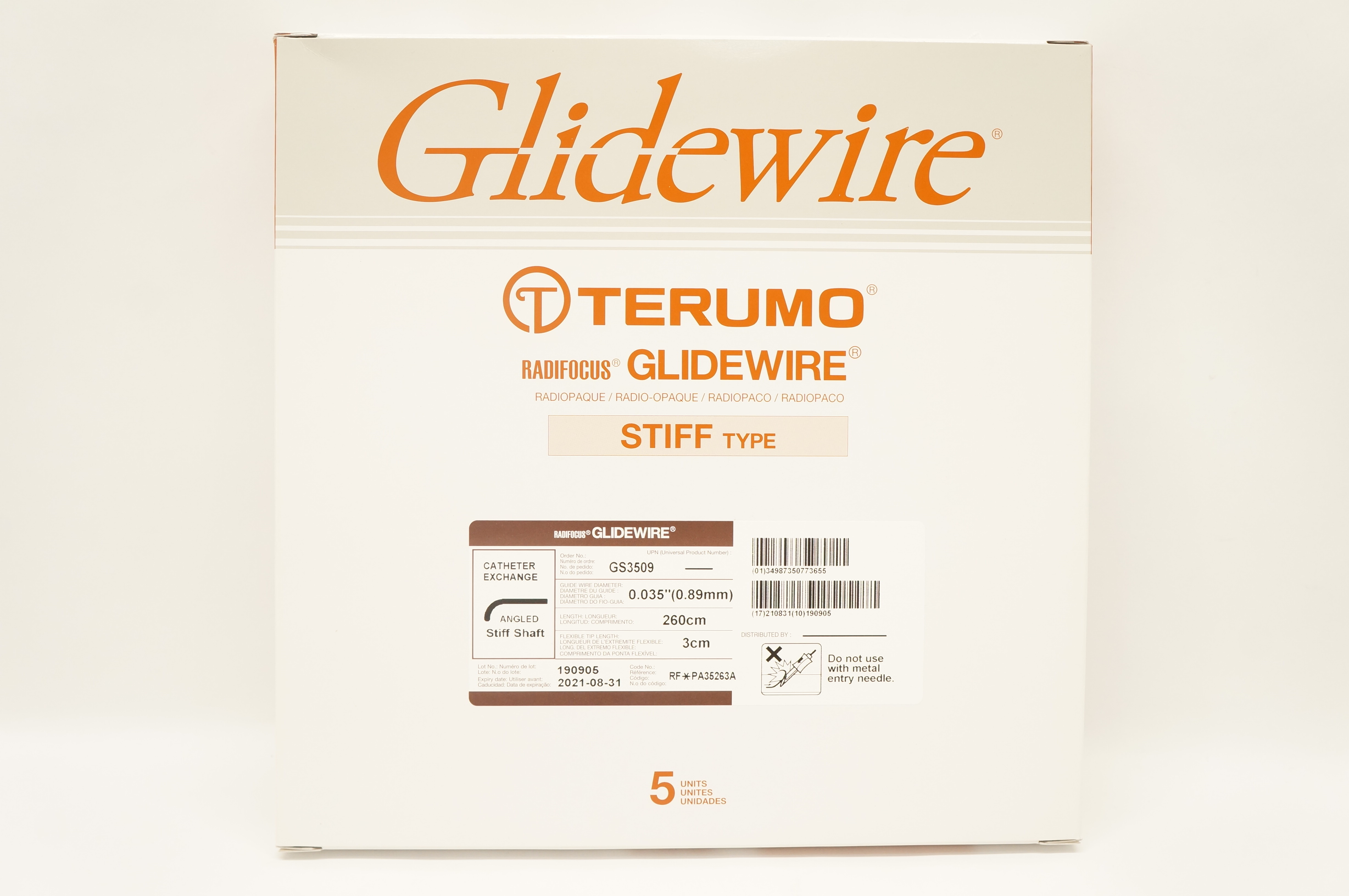 Terumo GS3509 Radifocus Glidewire Cath. Exchange 3cm x 260cm (x) - Box of 5