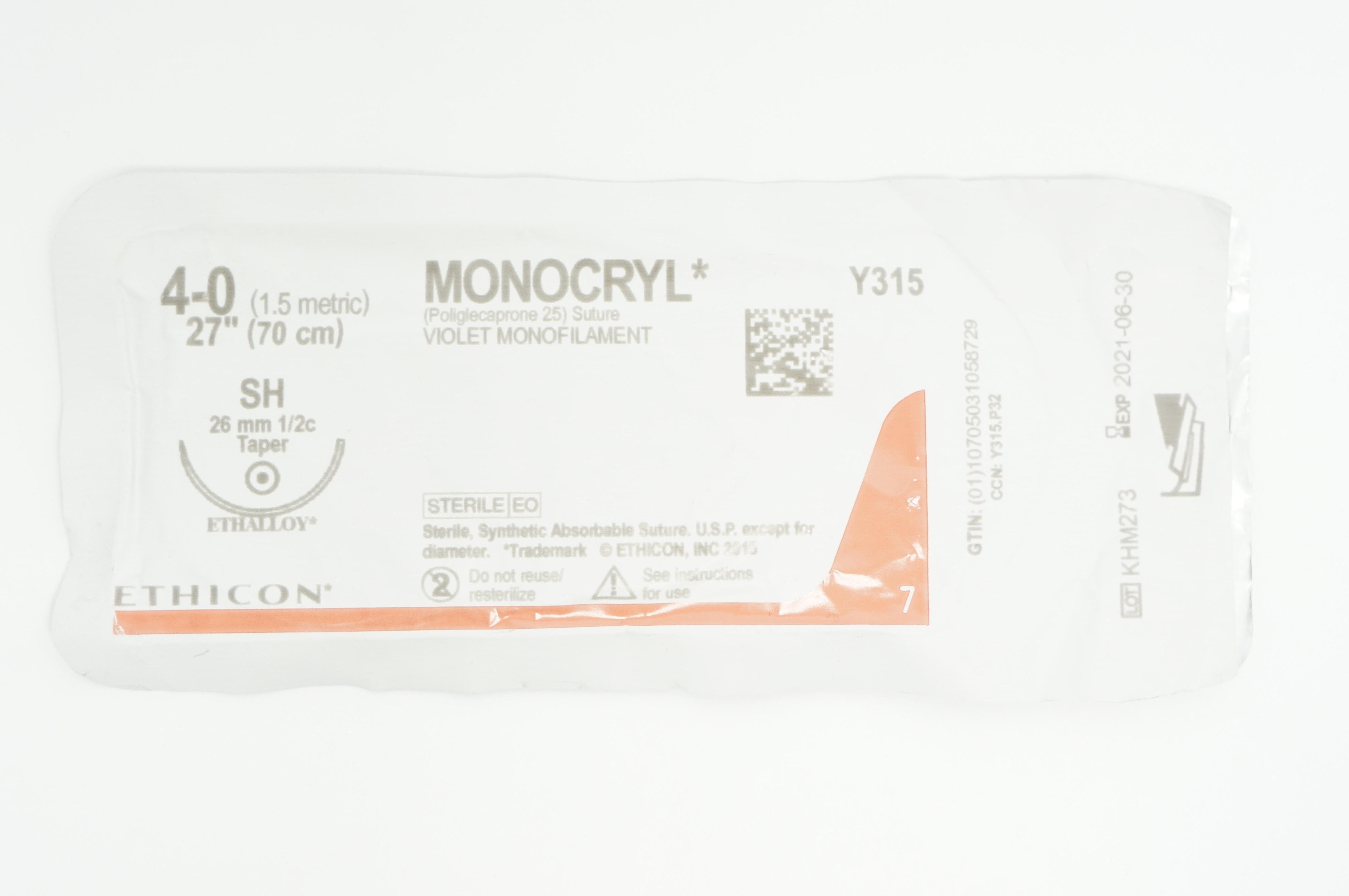 Ethicon Y315 4-0 MONOCRYL SH, 26mm 1/2c Taper, 27inch (x)