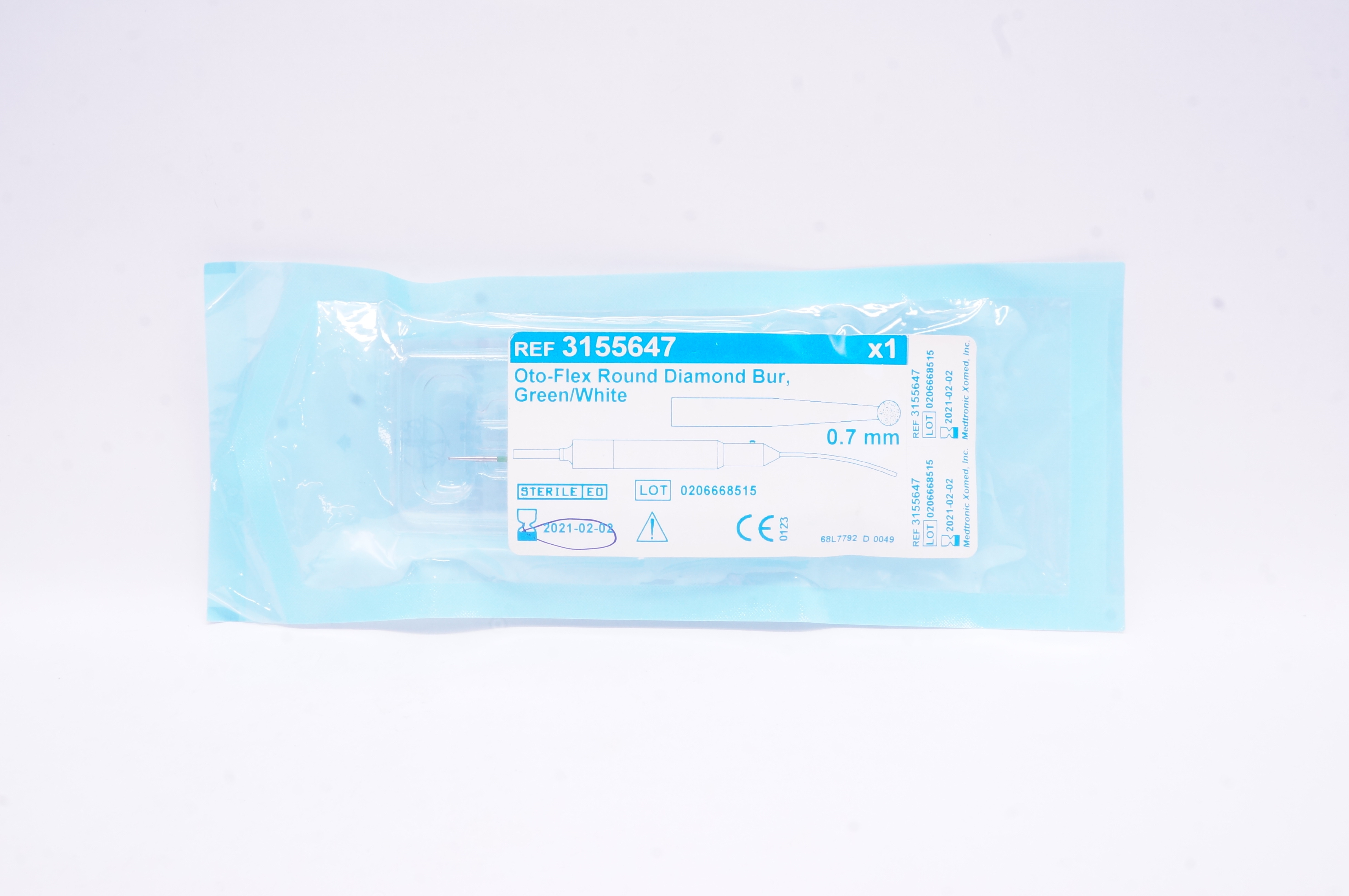 Medtronic 3155647 Oto-Flex Round Diamond Bur Green/White 0.7mm (x)