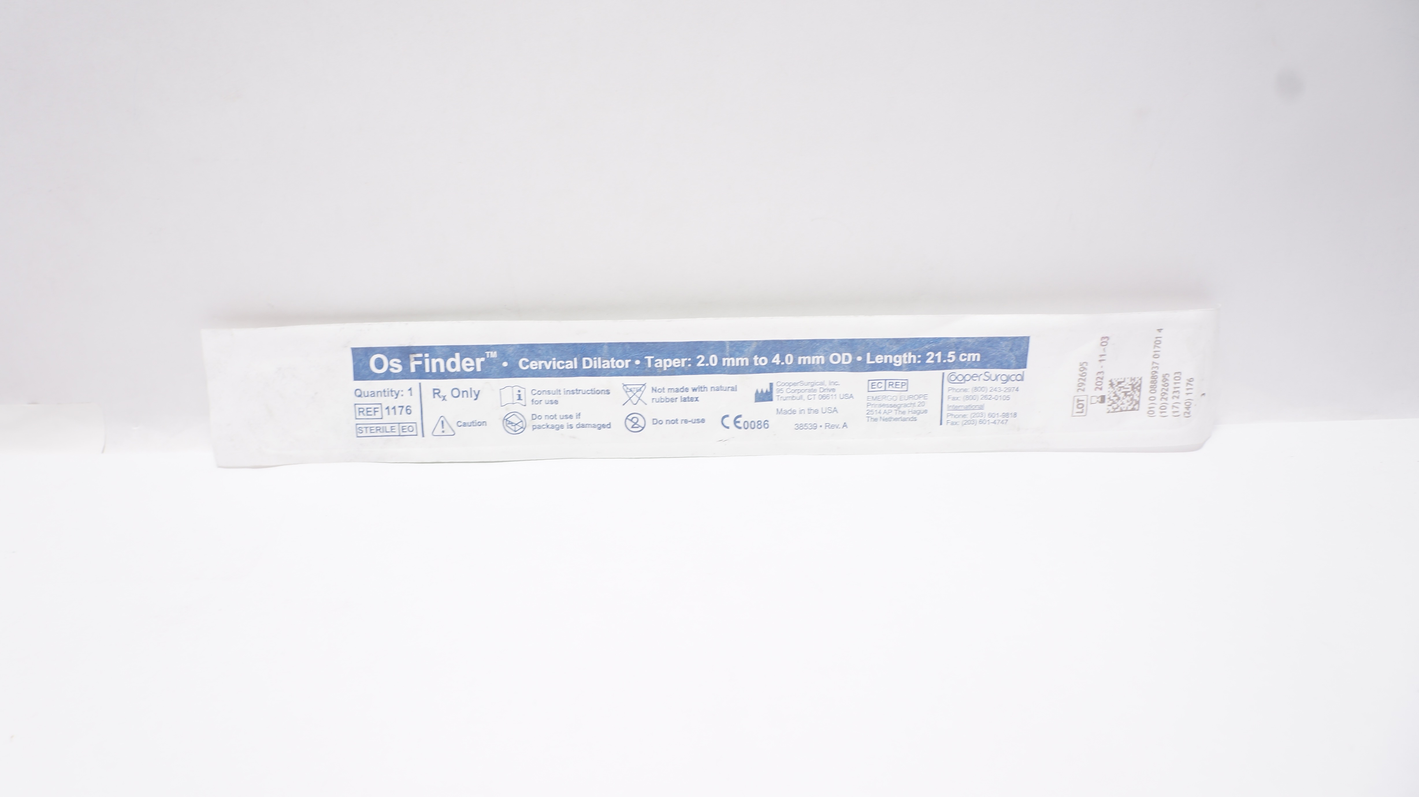 Cooper Surgical 1176 Os Finder Cervical Dilator Taper 2.0-4.0mm OD x 21.5cm