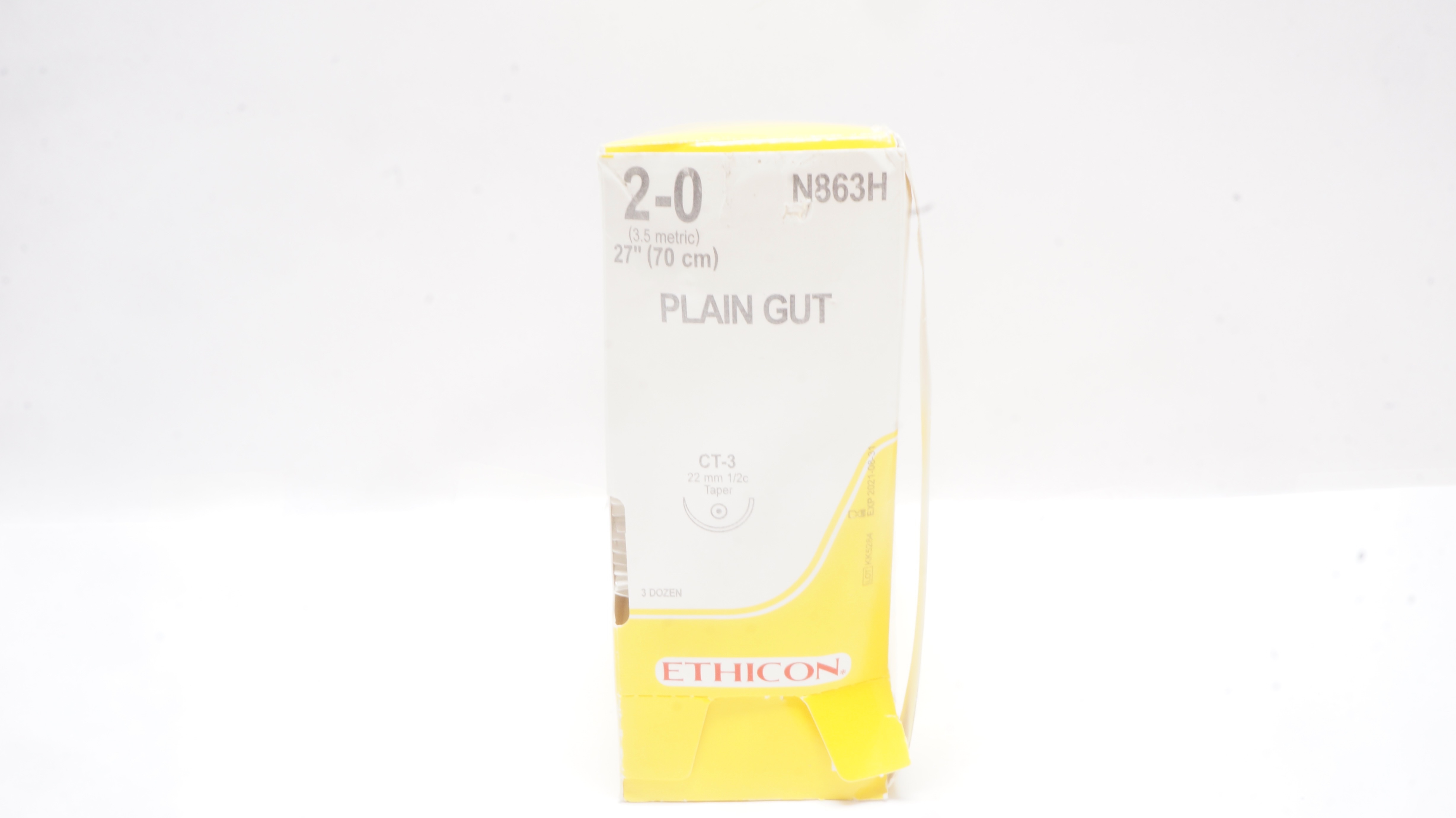 Ethicon N863H 2-0 PLAIN GUT, CT-3,  22mm 1/2c Taper, 27inch (x) - Box of 32