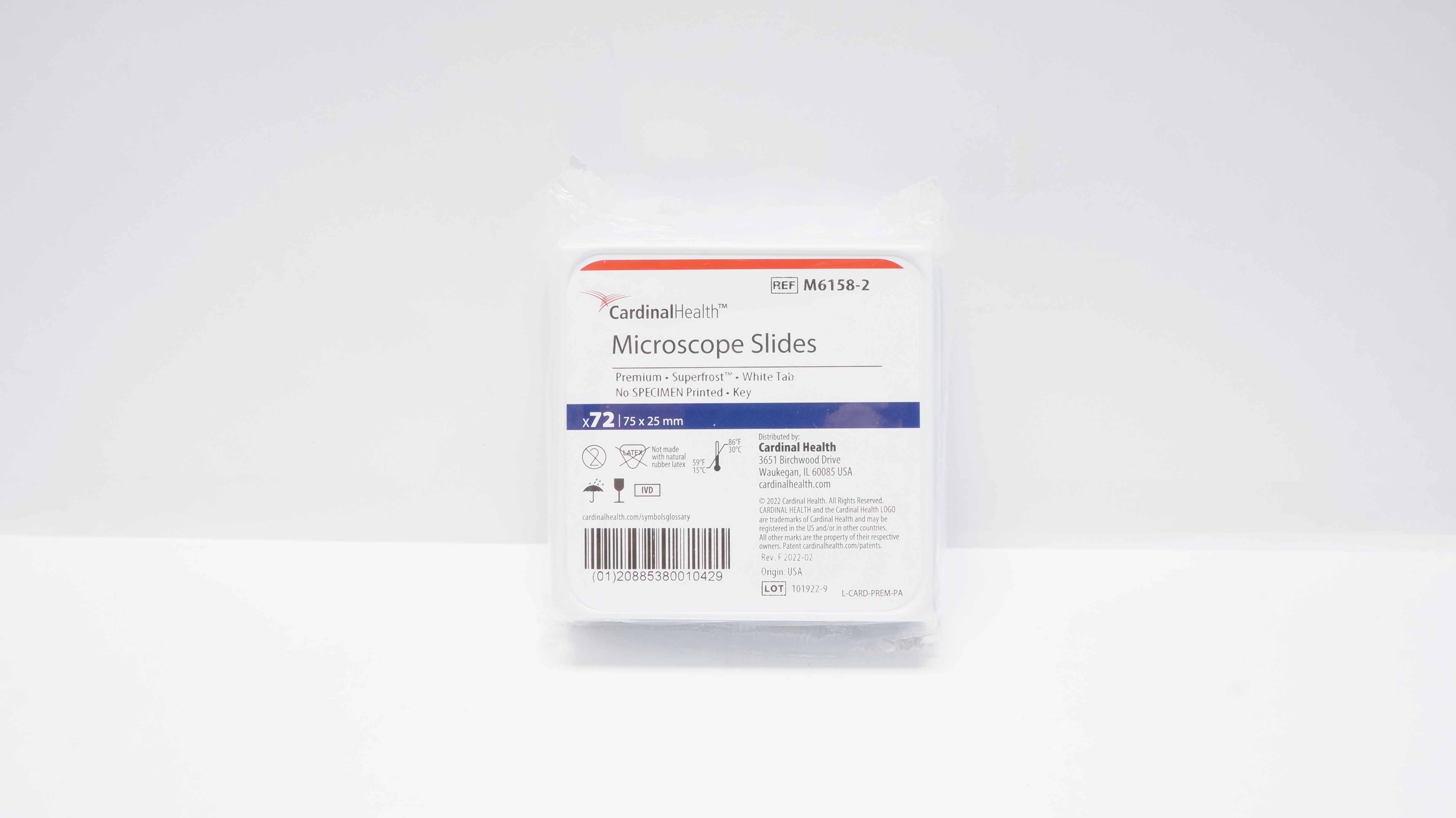 Cardinal Health M6158-2 Microscope Slides 75 x 25mm - Box of 72