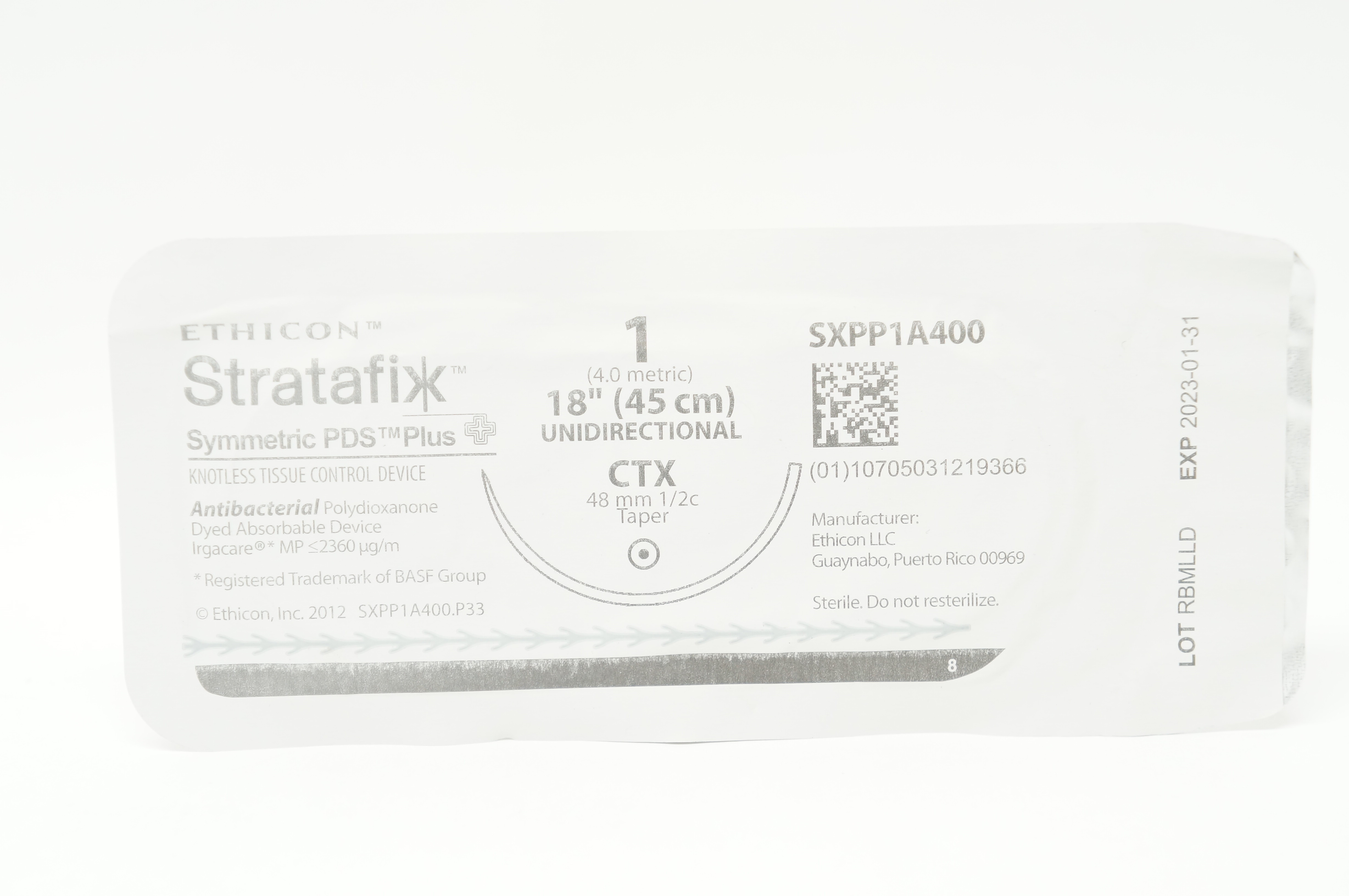 Ethicon SXPP1A400 1 PDS Stratafix Plus OS-6 CTX 48mm 1/2c Taper 18inch