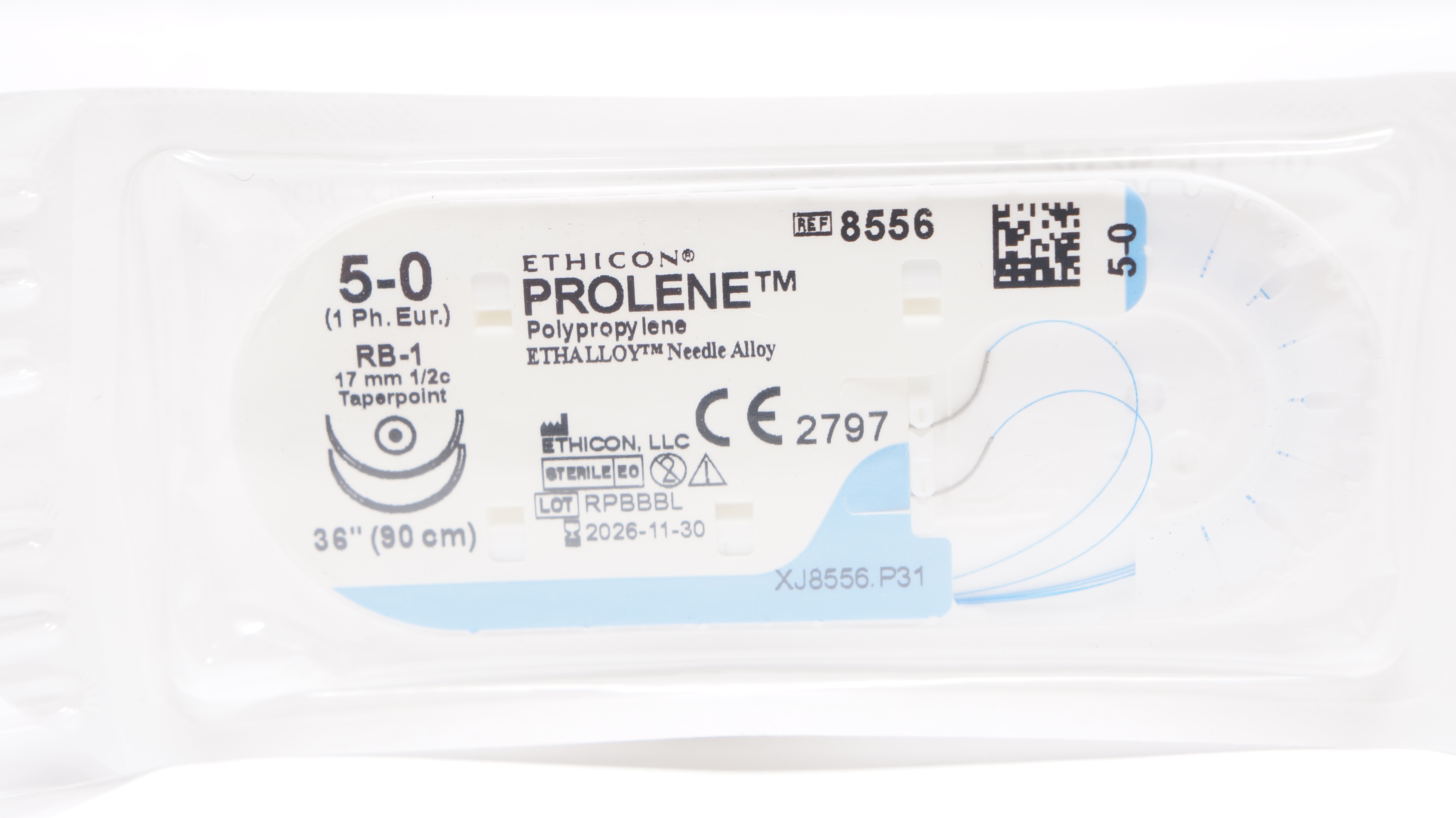Ethicon 8556 5-0 PROLENE Polypropylene Stre RB-1 17mm 1/2c Taperpoint, 36inch