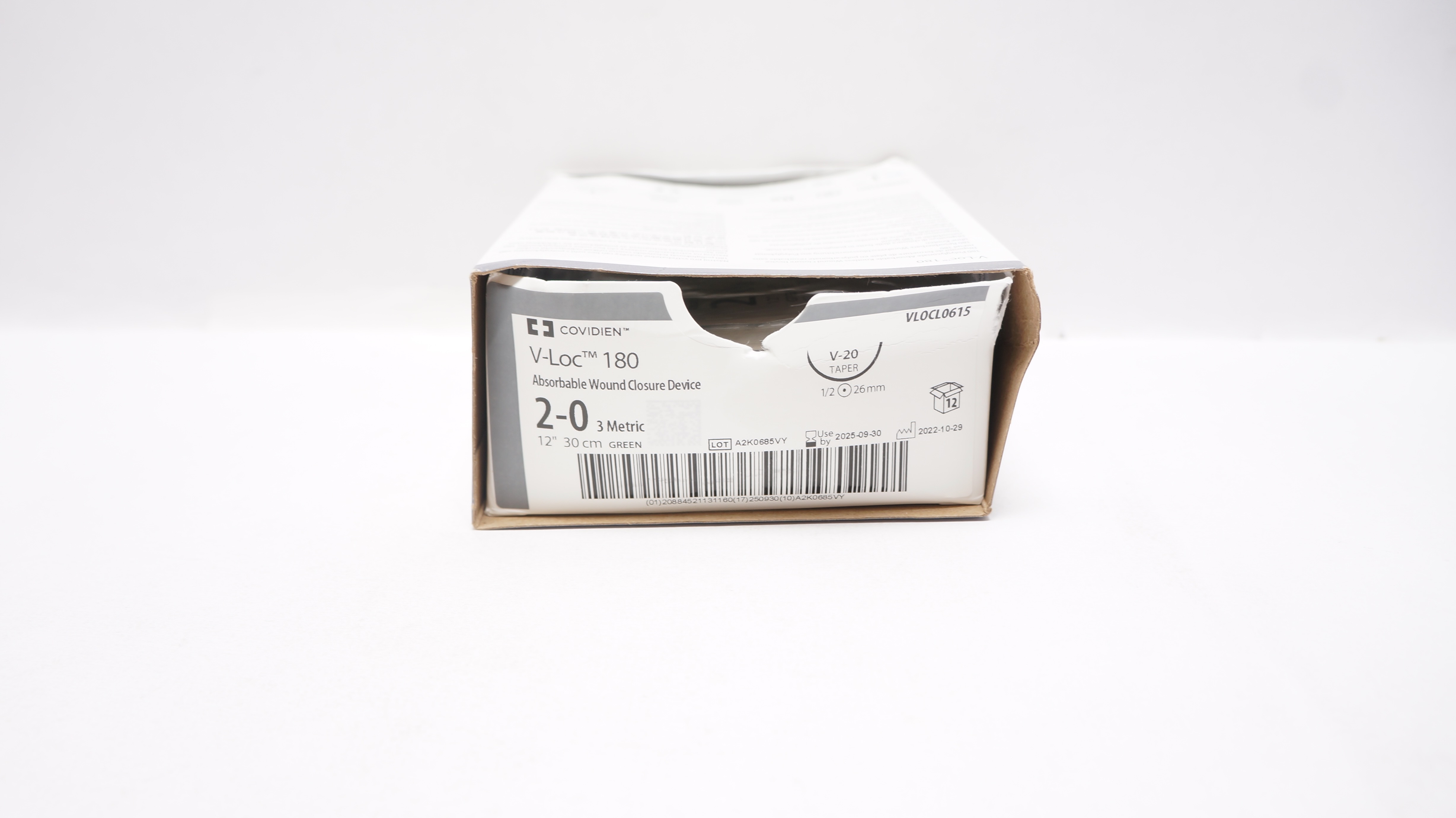 Covidien VLOCL0615 2-0 V-Loc 180 Wound Closure V-20 1/2 26mm 12inch - Box of 7