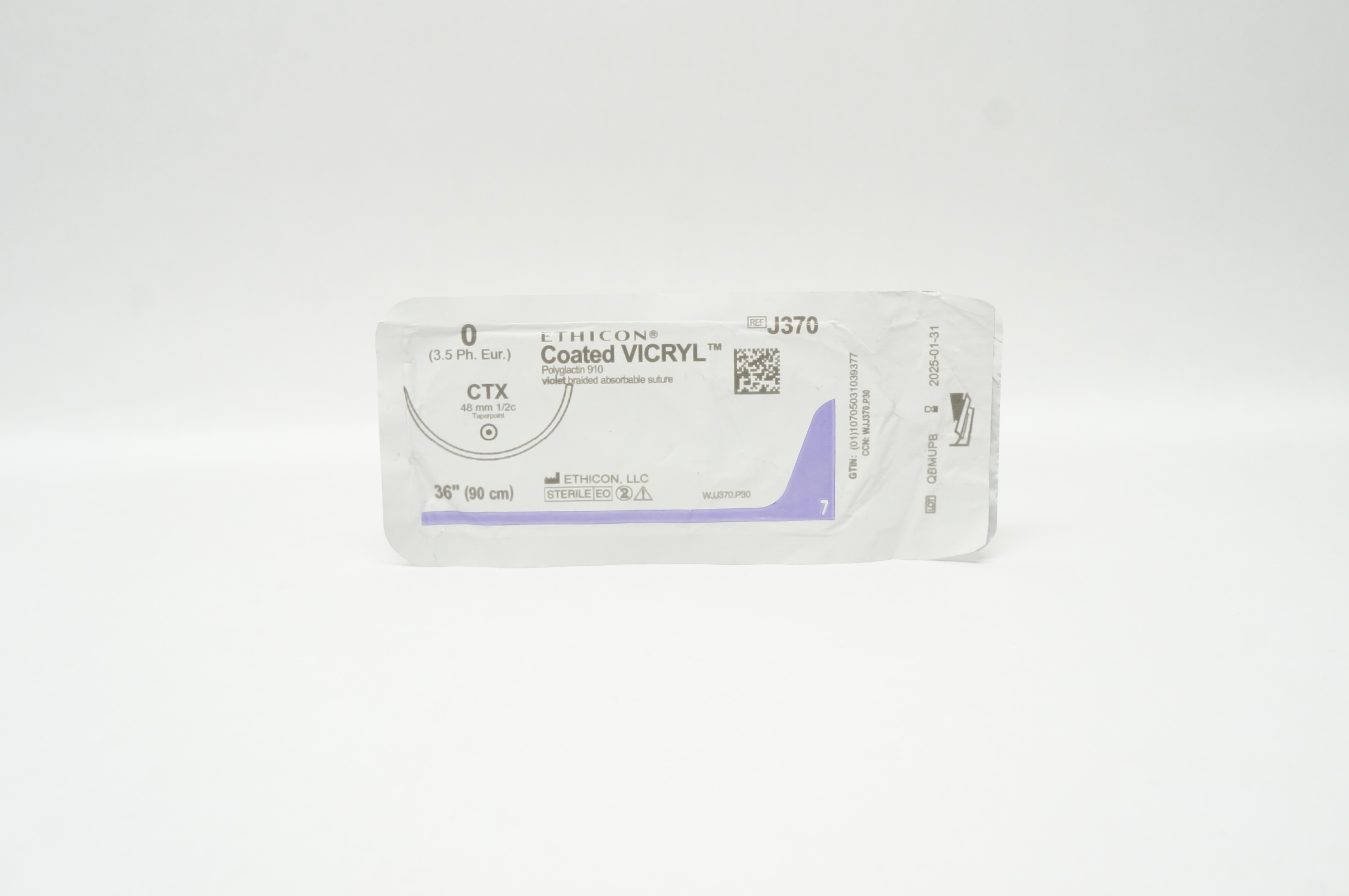 Ethicon J370 0 Coated VICRYL, CTX, 48mm 1/2c Taperpoint, 36inch
