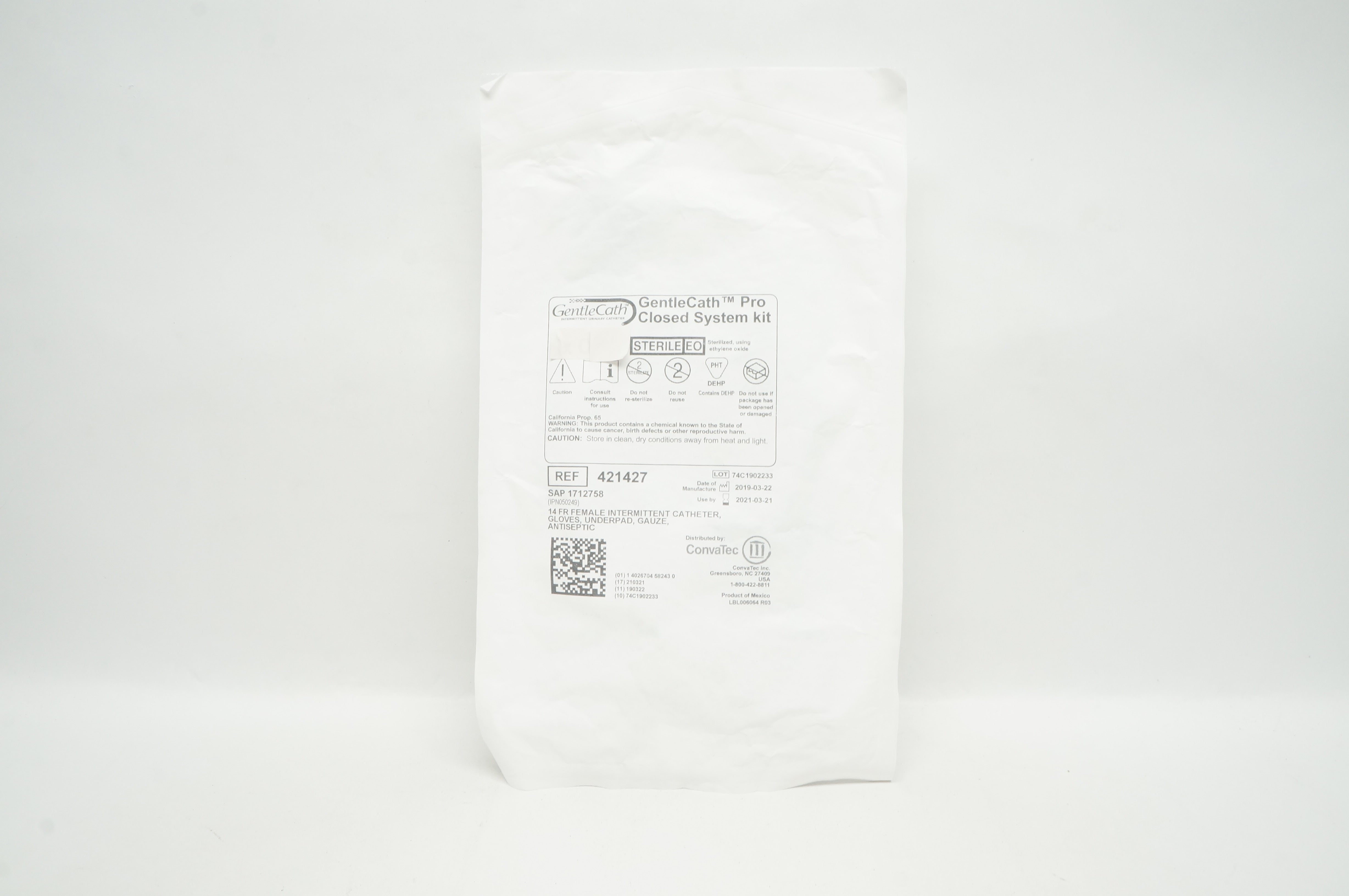 ConvaTec 421427 GentleCath Pro Closed System Kit 14 Fr Female (x)