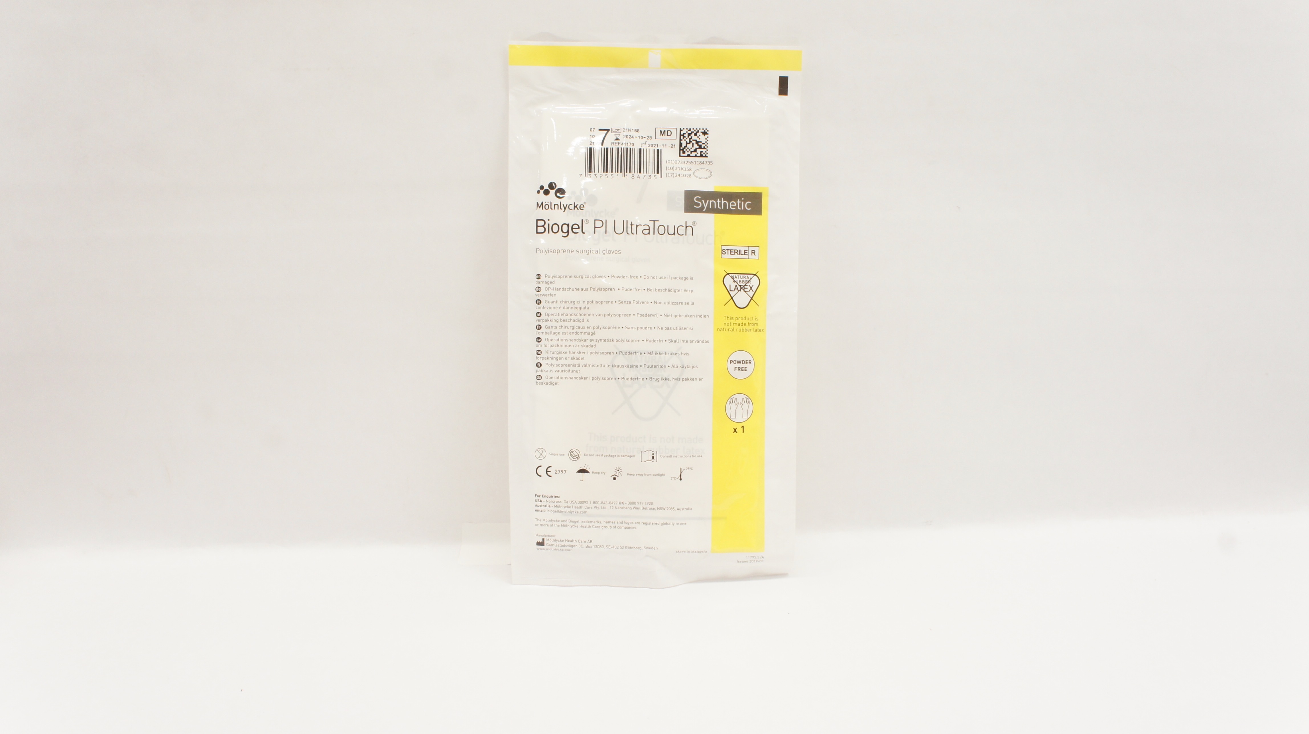 Molnlycke Healthcare 41170 Biogel Pl UltraTouch Synthetic Surgical Gloves Size 7