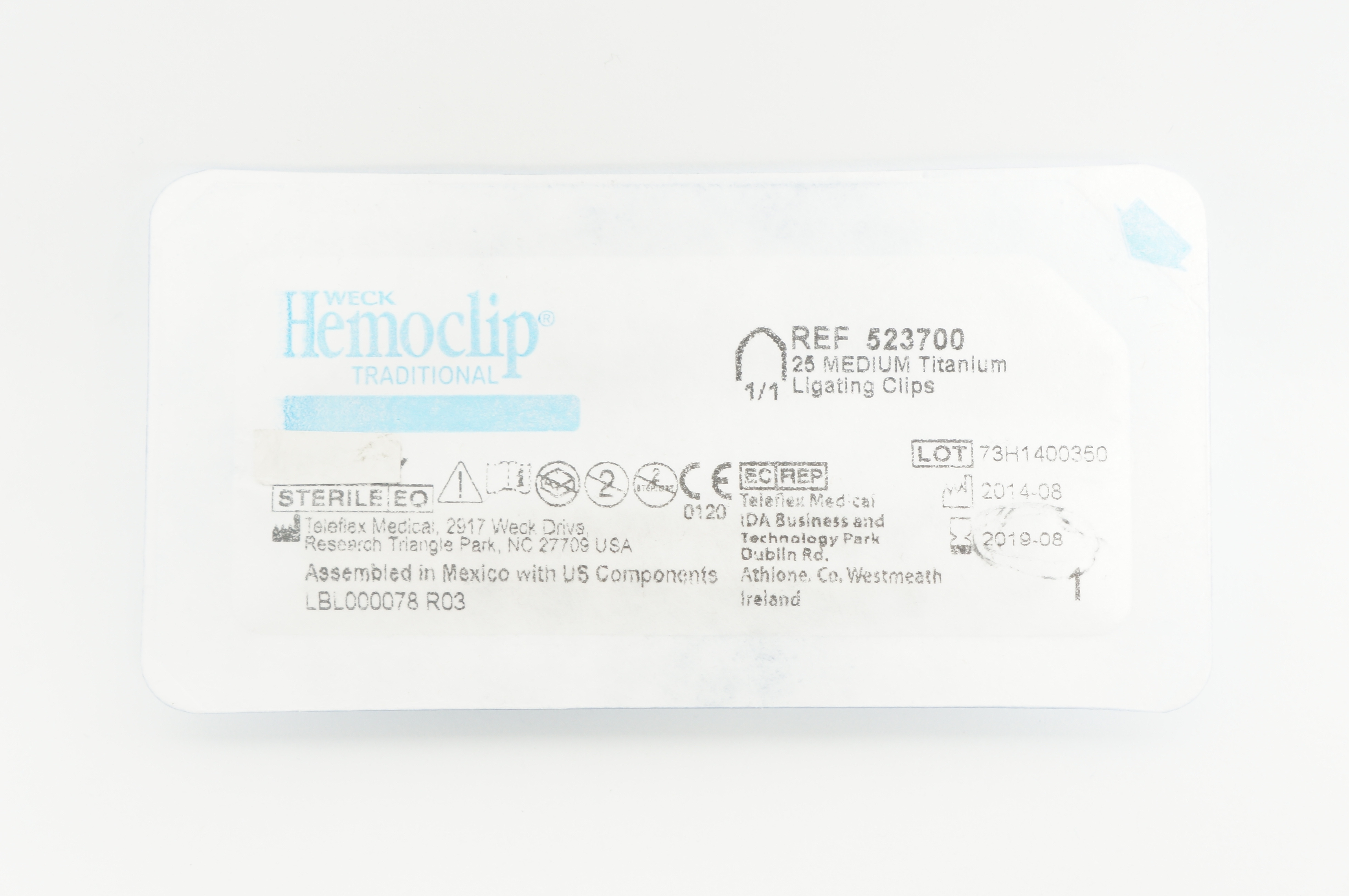 Teleflex 523700 Weck Hemoclip Medium Titanium Ligating Clips (x) - Pack of 25