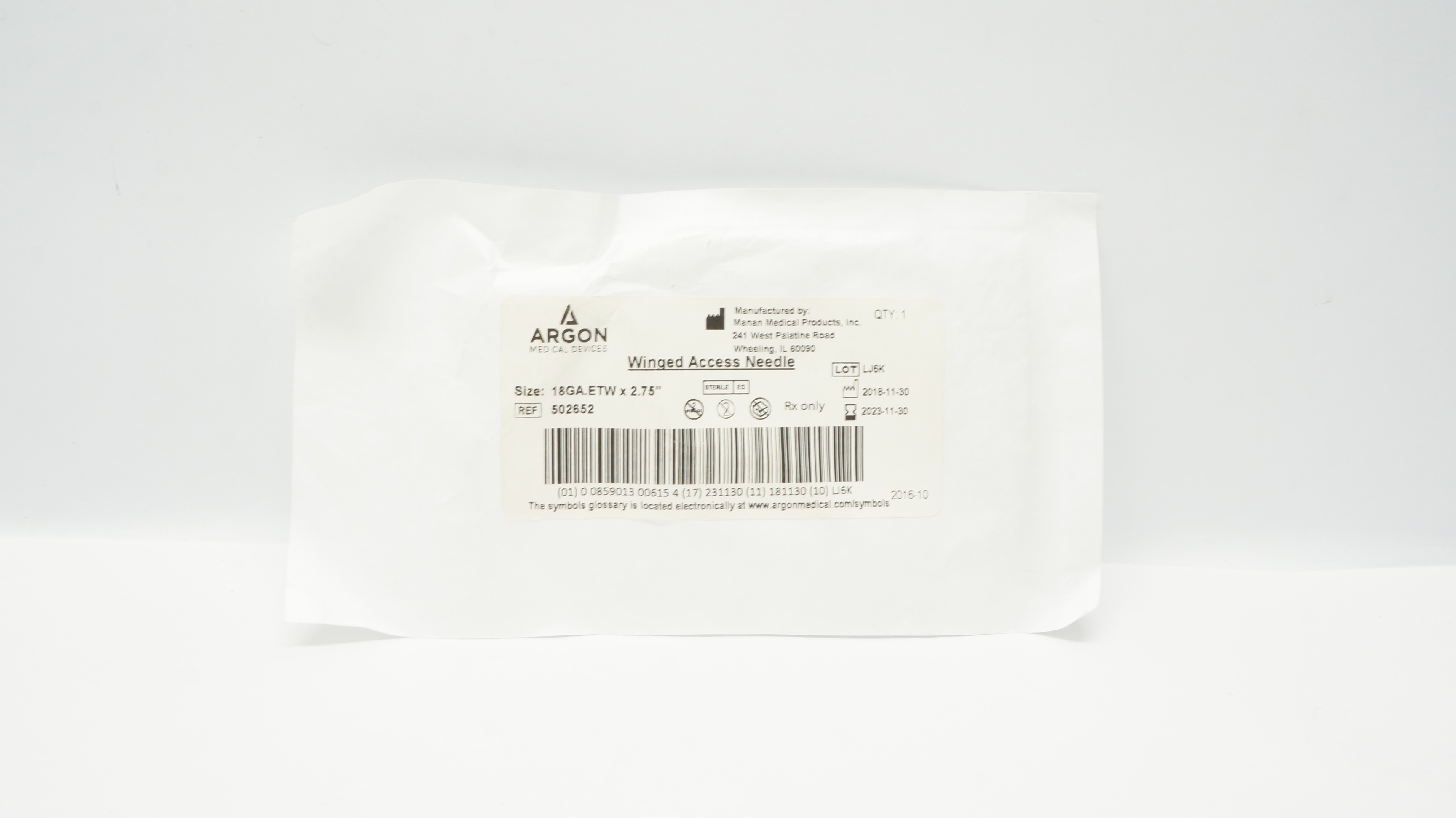 Argon 502652 Winged Access Needle 18Ga.ETW x 2.75In (x)