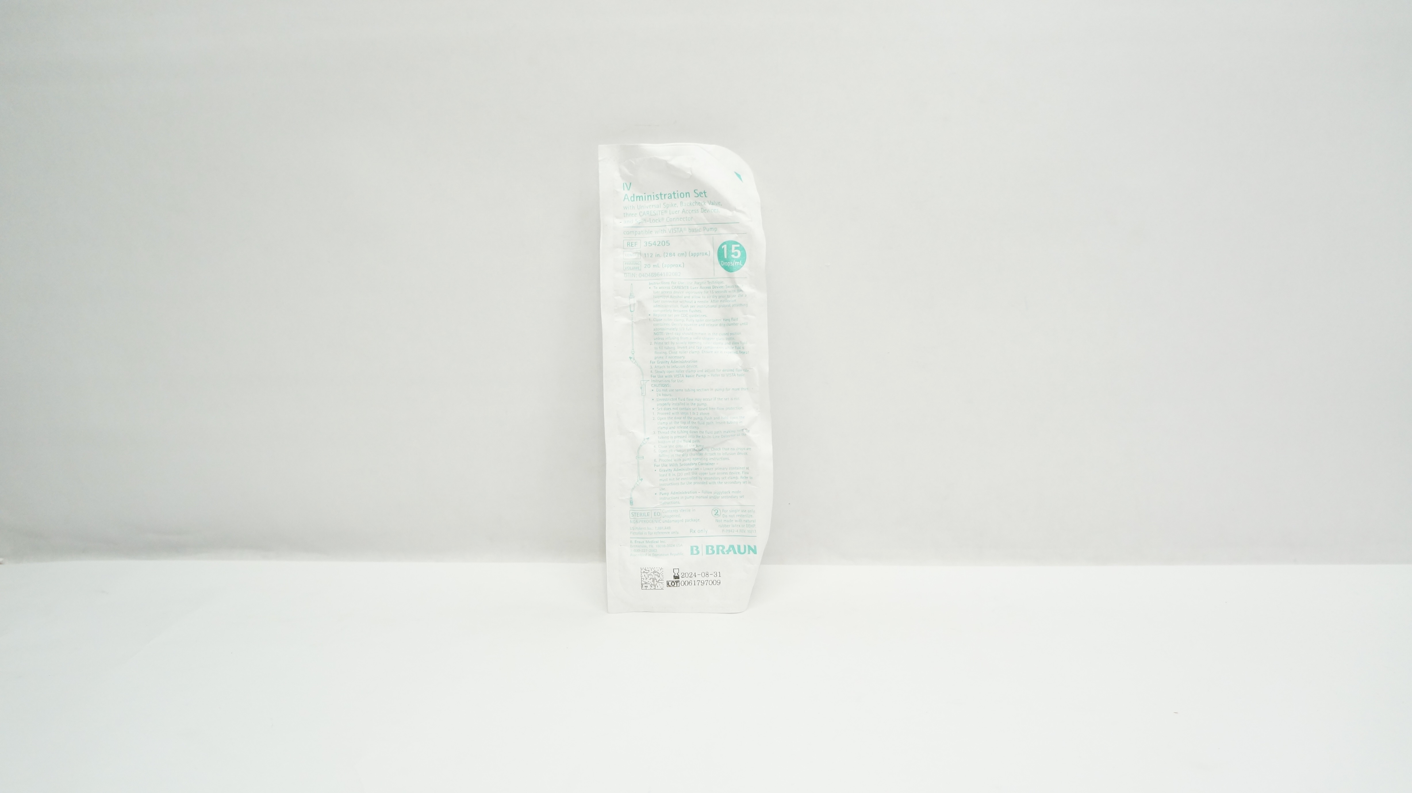 Braun 354205 IV Administration Set 112inch x 20mL Approx. 15Drops/mL