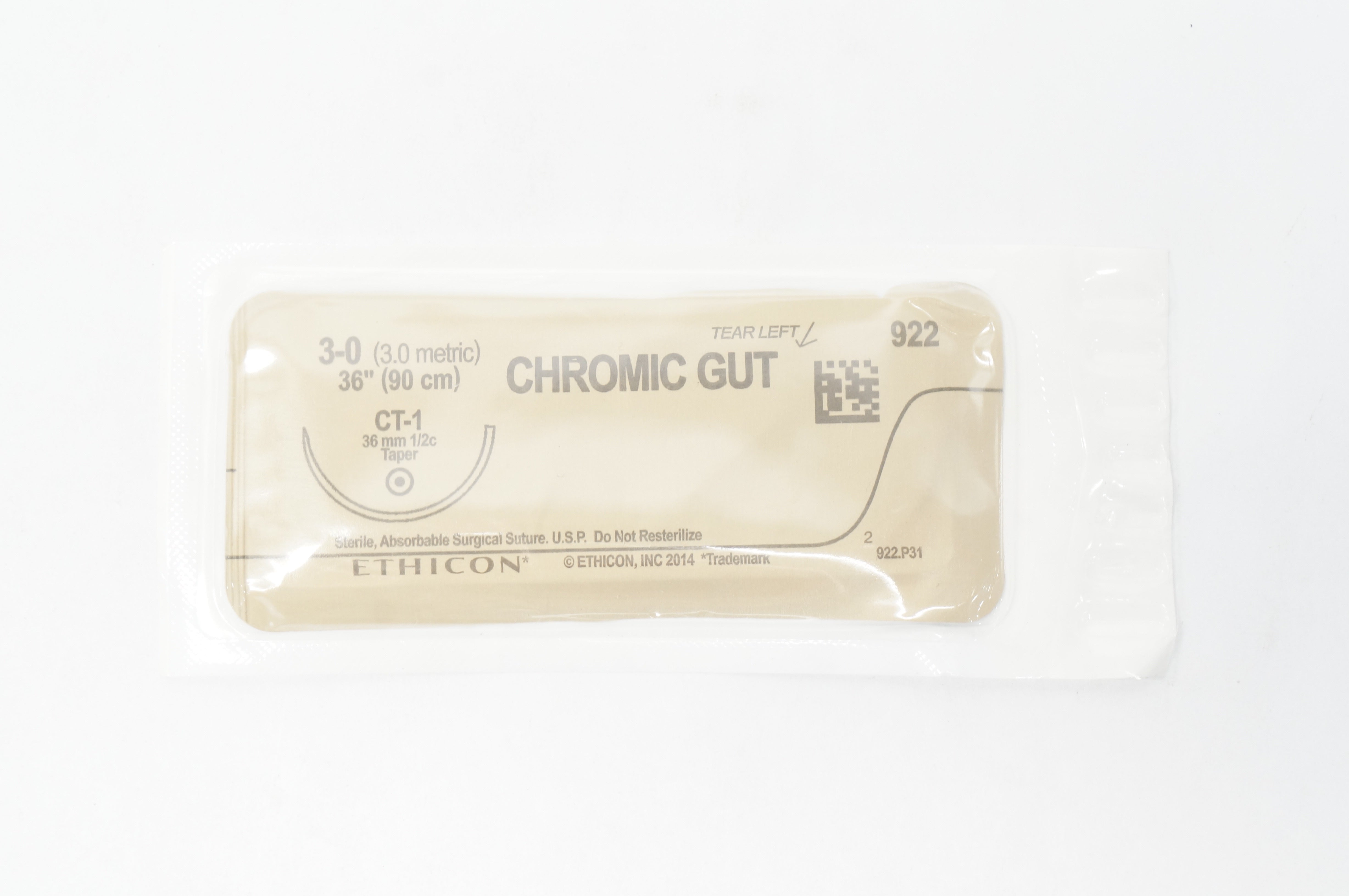 Ethicon 922 3-0 CHROMIC GUT CT-1 36mm 1/2c Taperpoint 36inch (x)