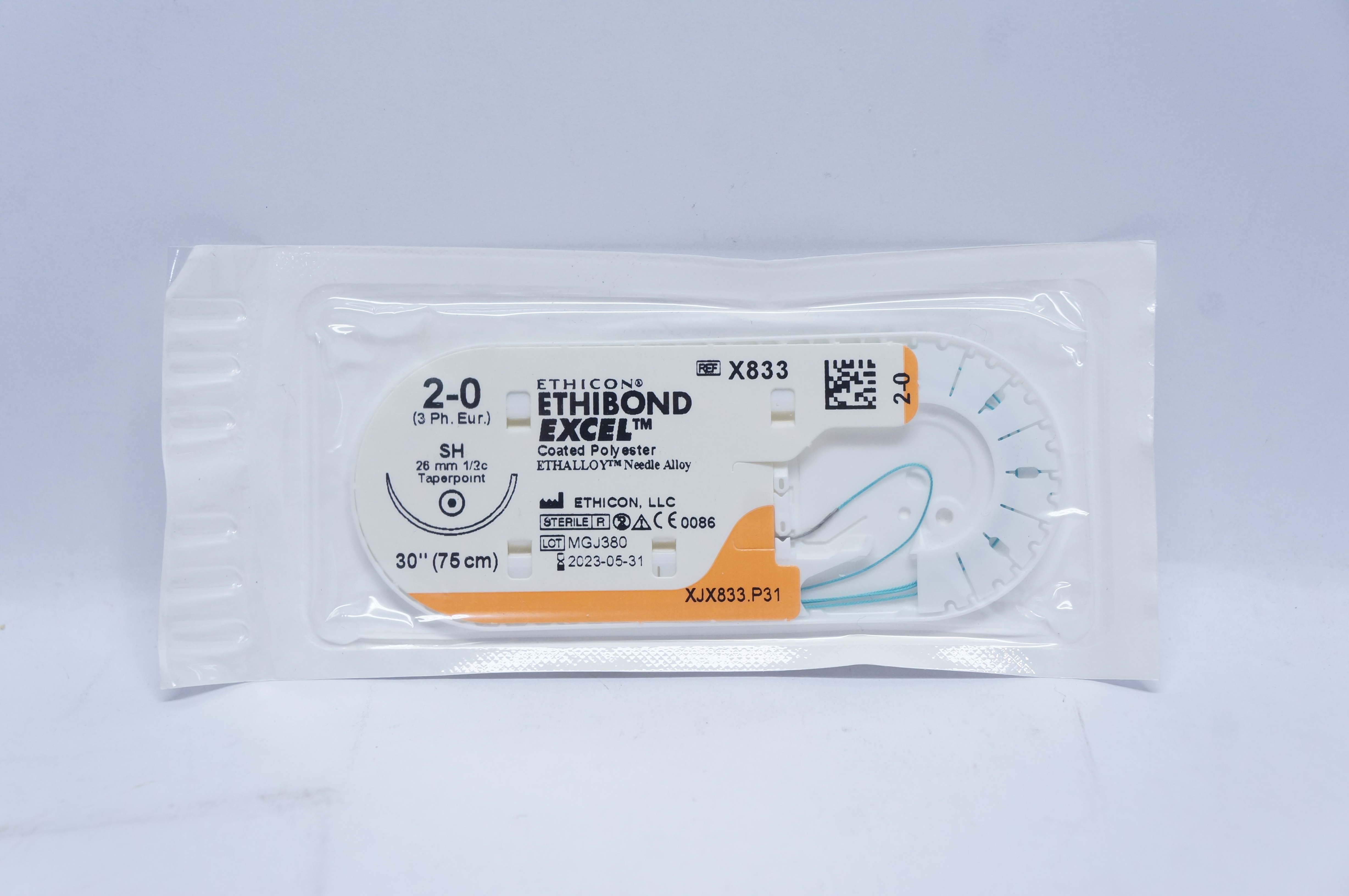 Ethicon X833 2-0 ETHIBOND EXCEL, SH, 26mm 1/2c Taperpoint, 30inch