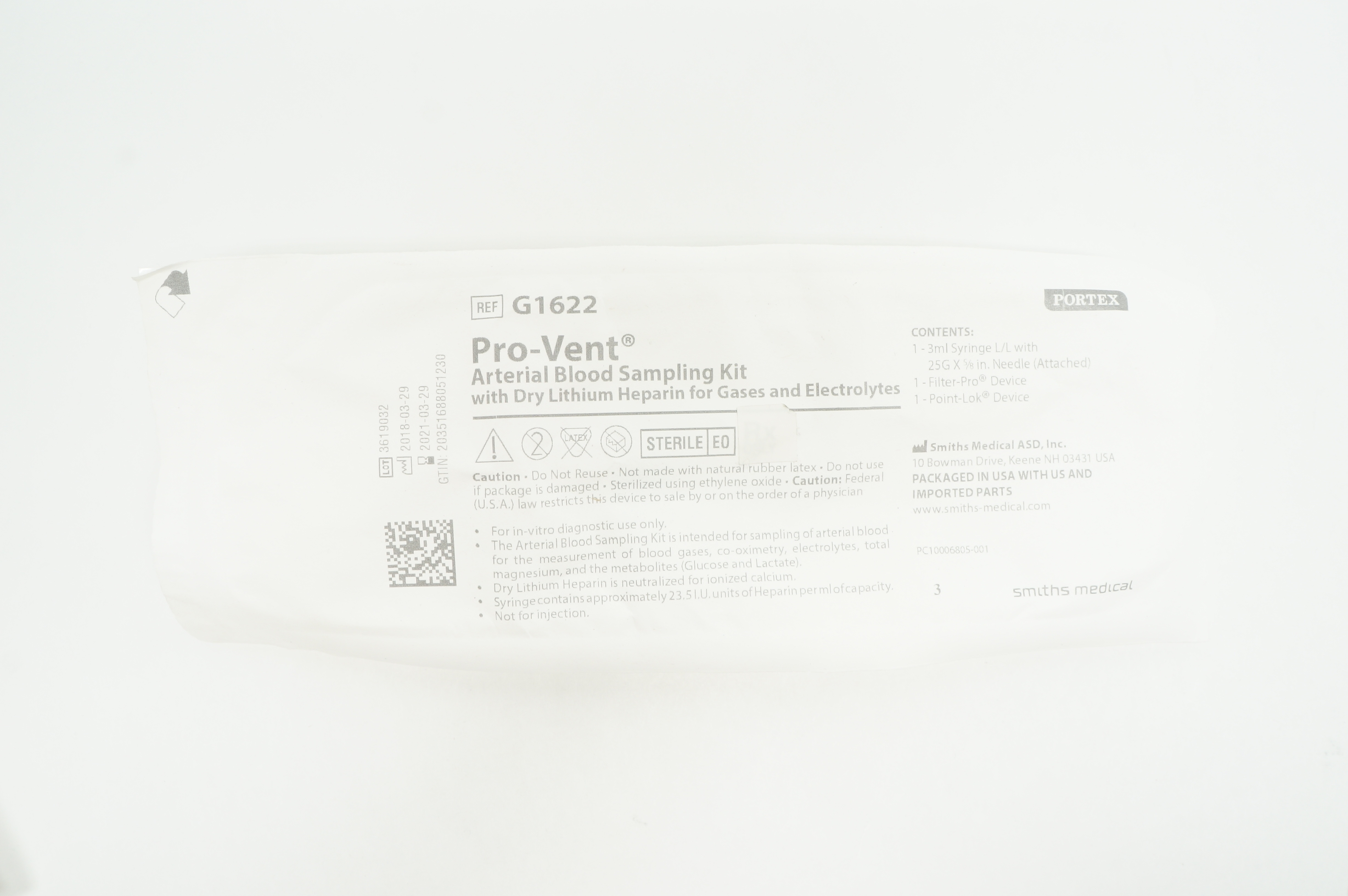 Smiths Medical G1622 Pro-Vent Arterial Blood Sampling Kit