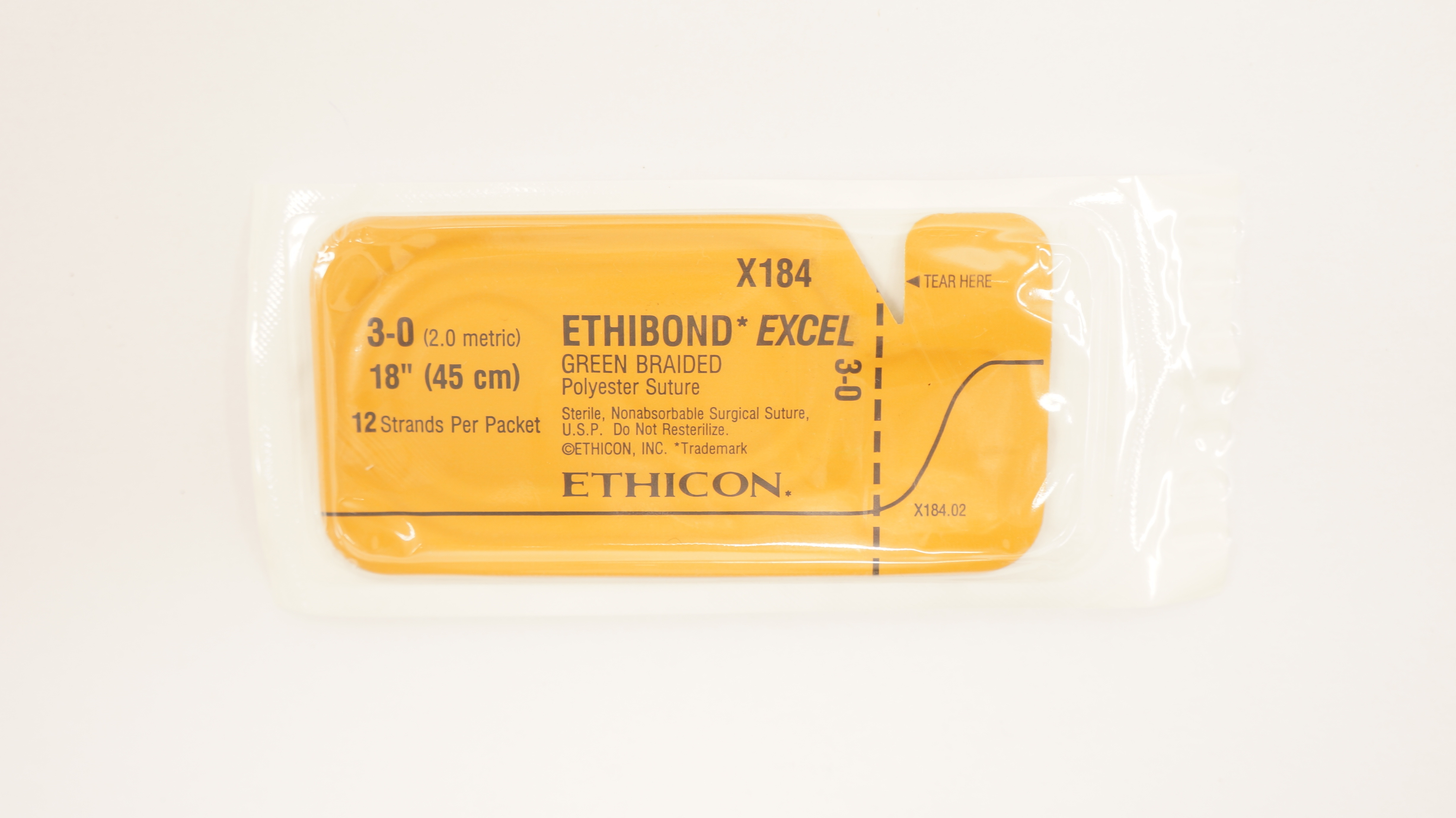 Ethicon X184 3-0 Ethibon Excel Green Braided Polyester Stre, 18 inch