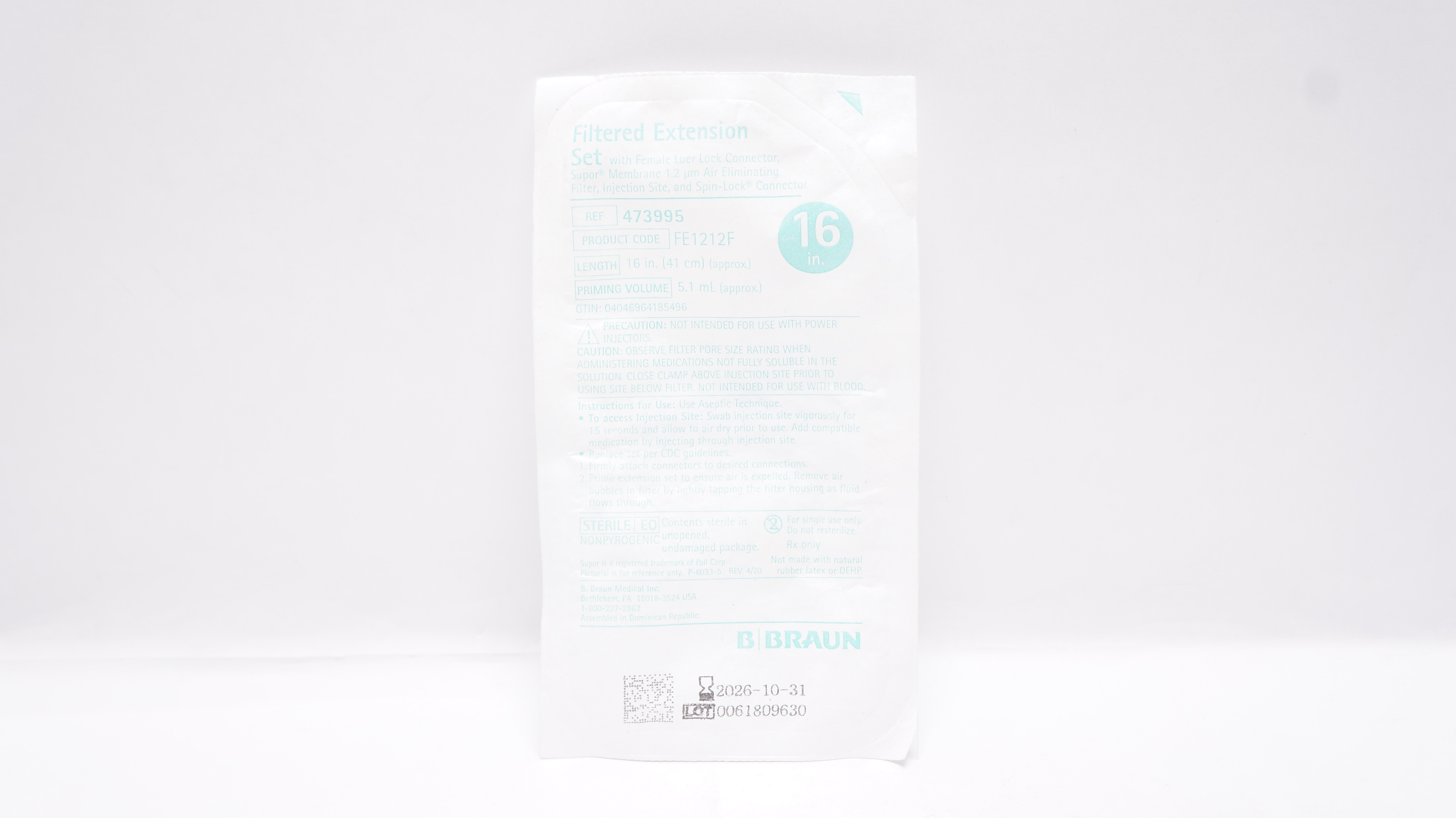 Braun 473995 Filtered Extension Set w/Connector 16inch x 5.1mL (Approx.)