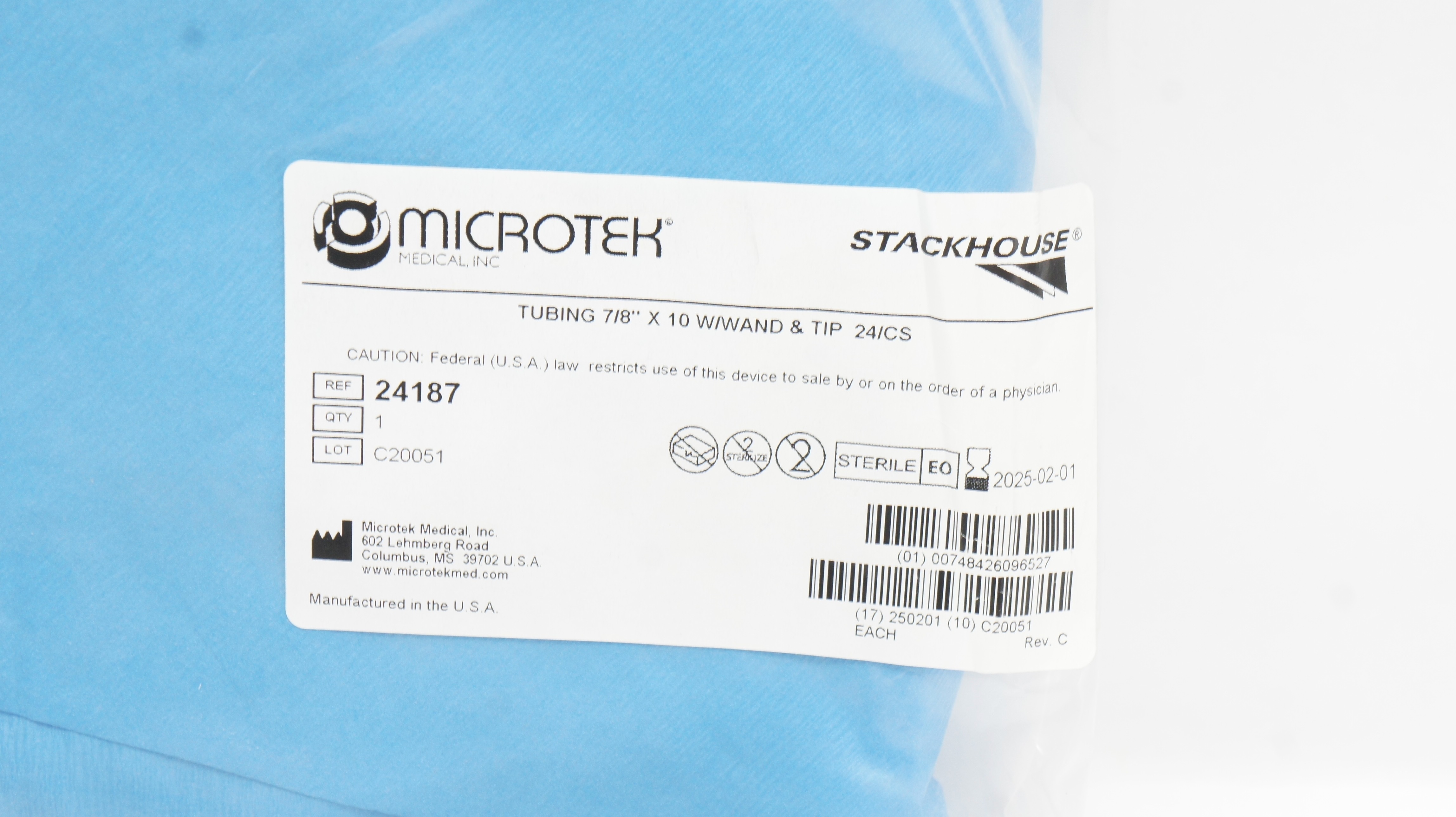 Microtek 24187 Stackhouse Tubing 7/8inch x 10W/Wand & Tip 24/CS