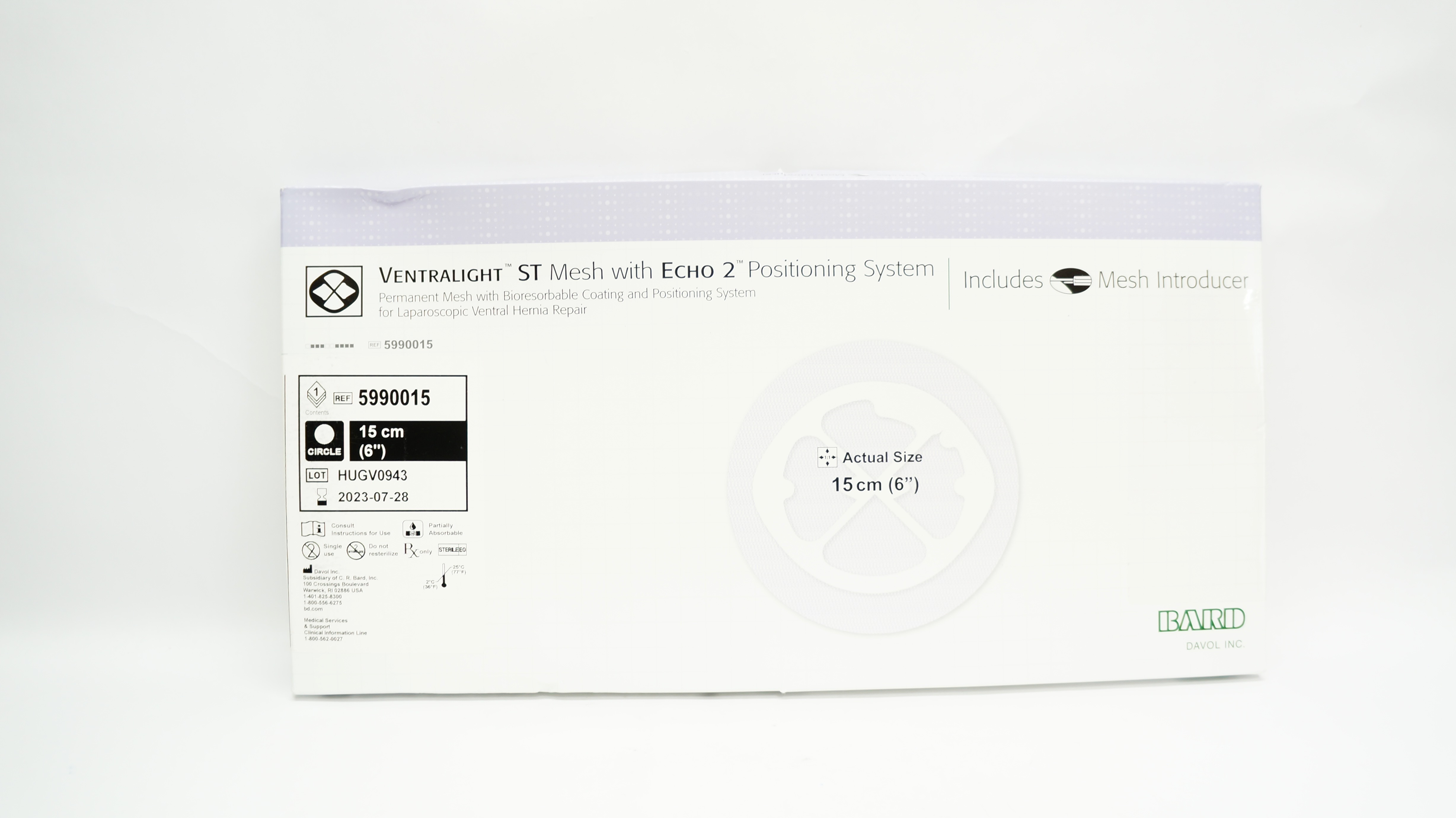 Bard 5990015 Ventralight ST Mesh With Echo 2 Positioning System 6 inch (x)