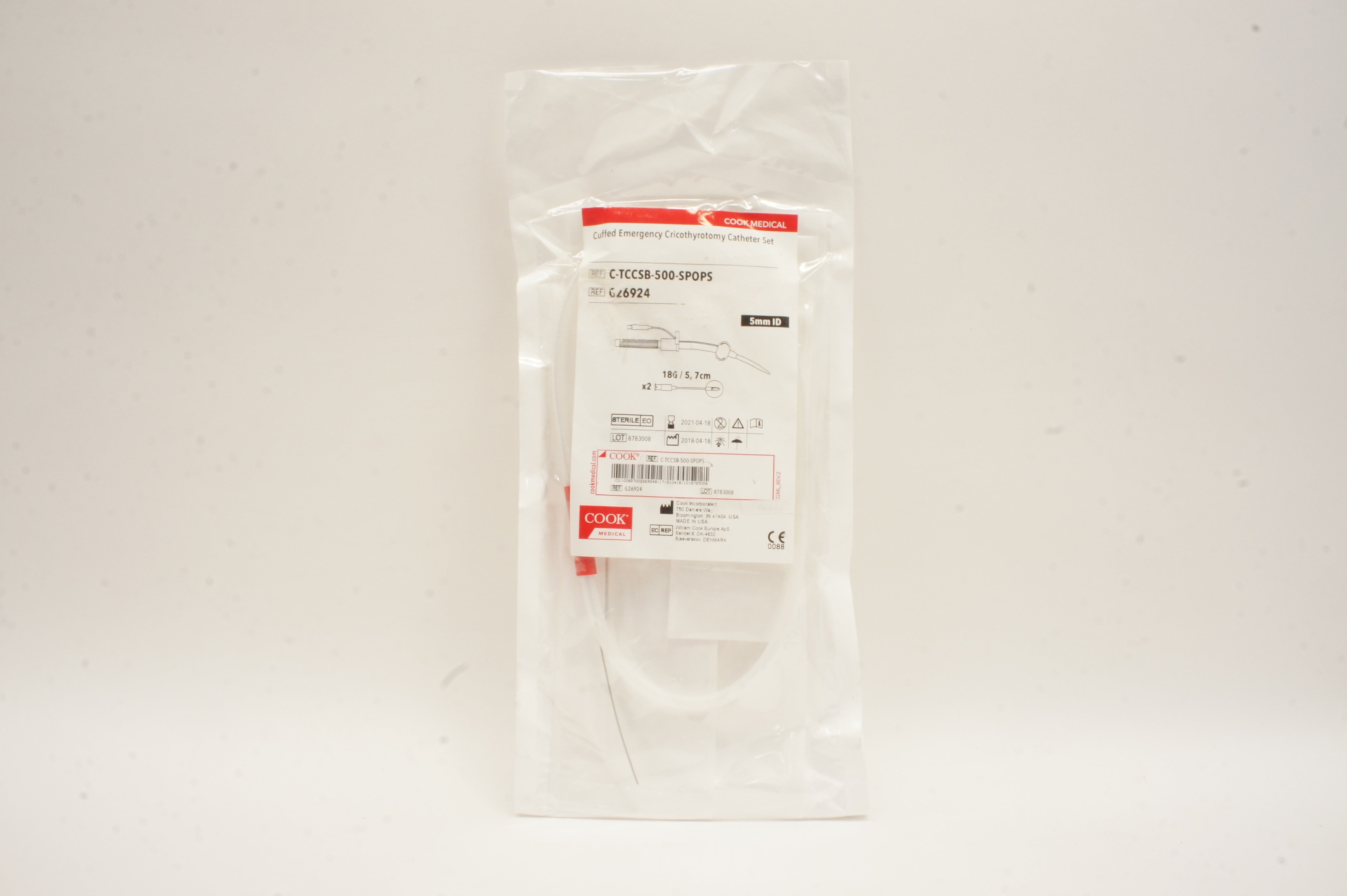 Cook Medical G26924 Cuffed Emergency Cricothyrotomy Cath. Set 5mm 18G (x)
