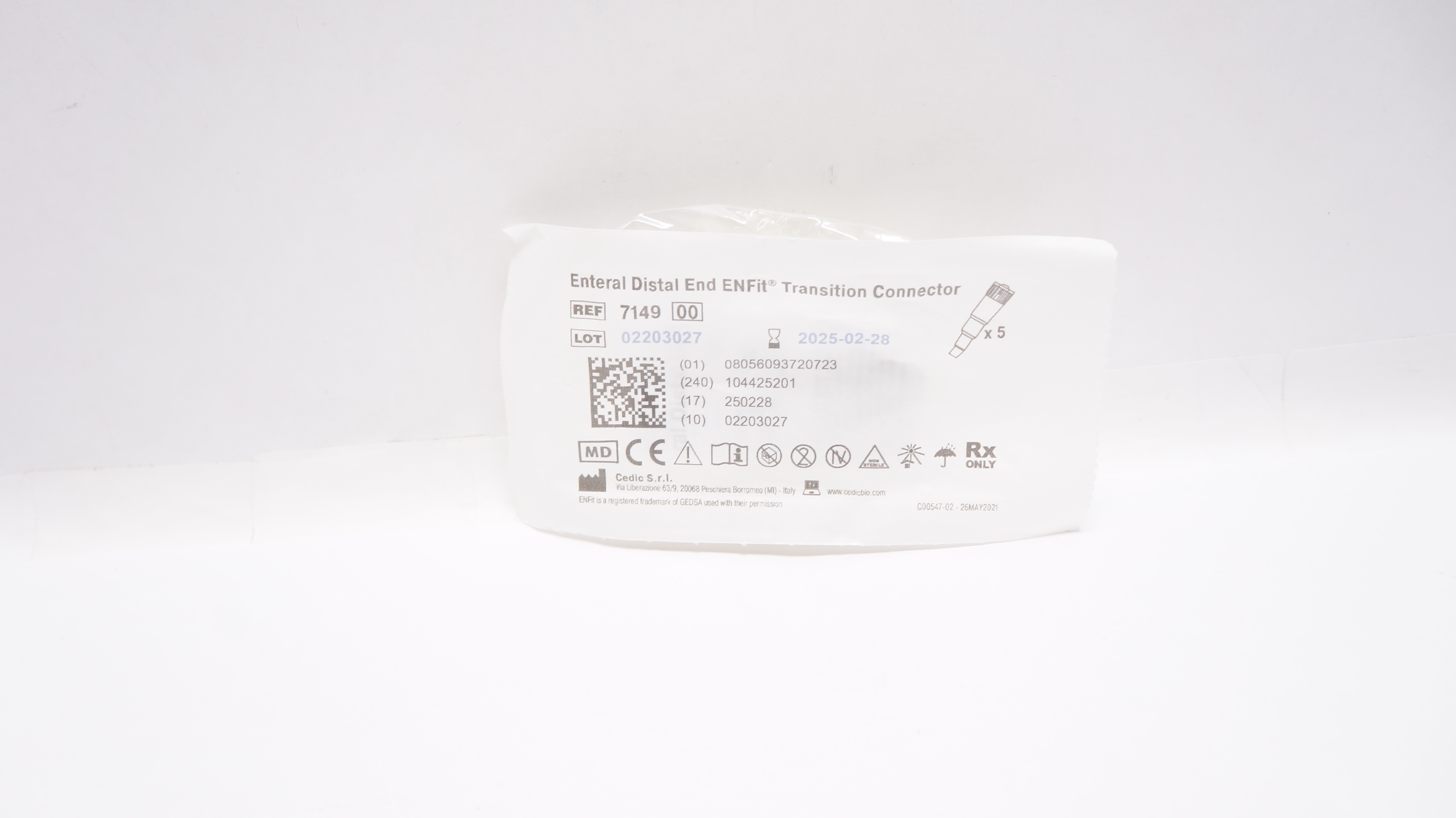 Cedic S.r.l. 714900 Enteral Distal End ENFit Transition Connector - Pack of 5