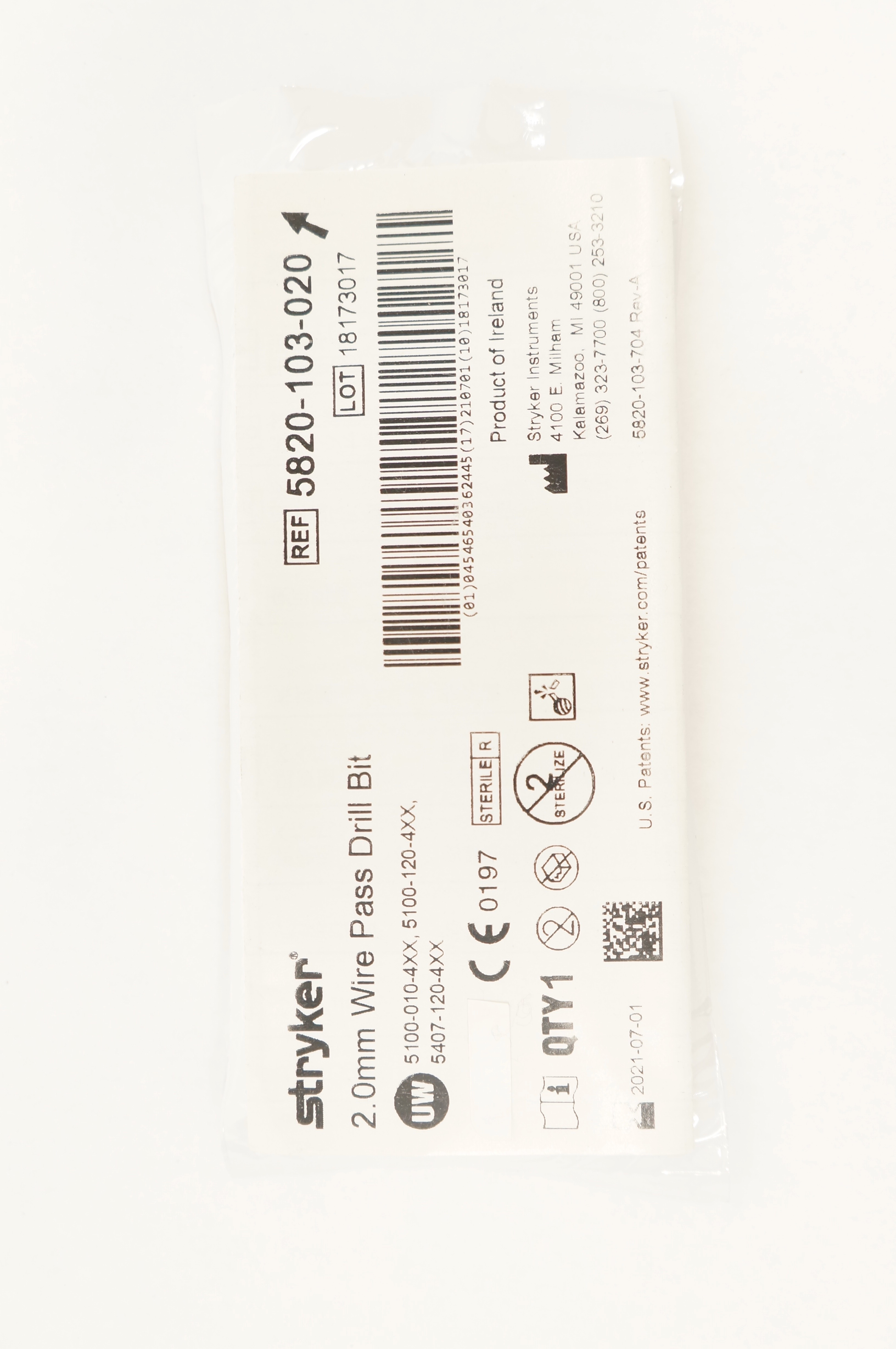 Stryker 5820-103-020 2.0mm Wire Pass Drill Bit (x)