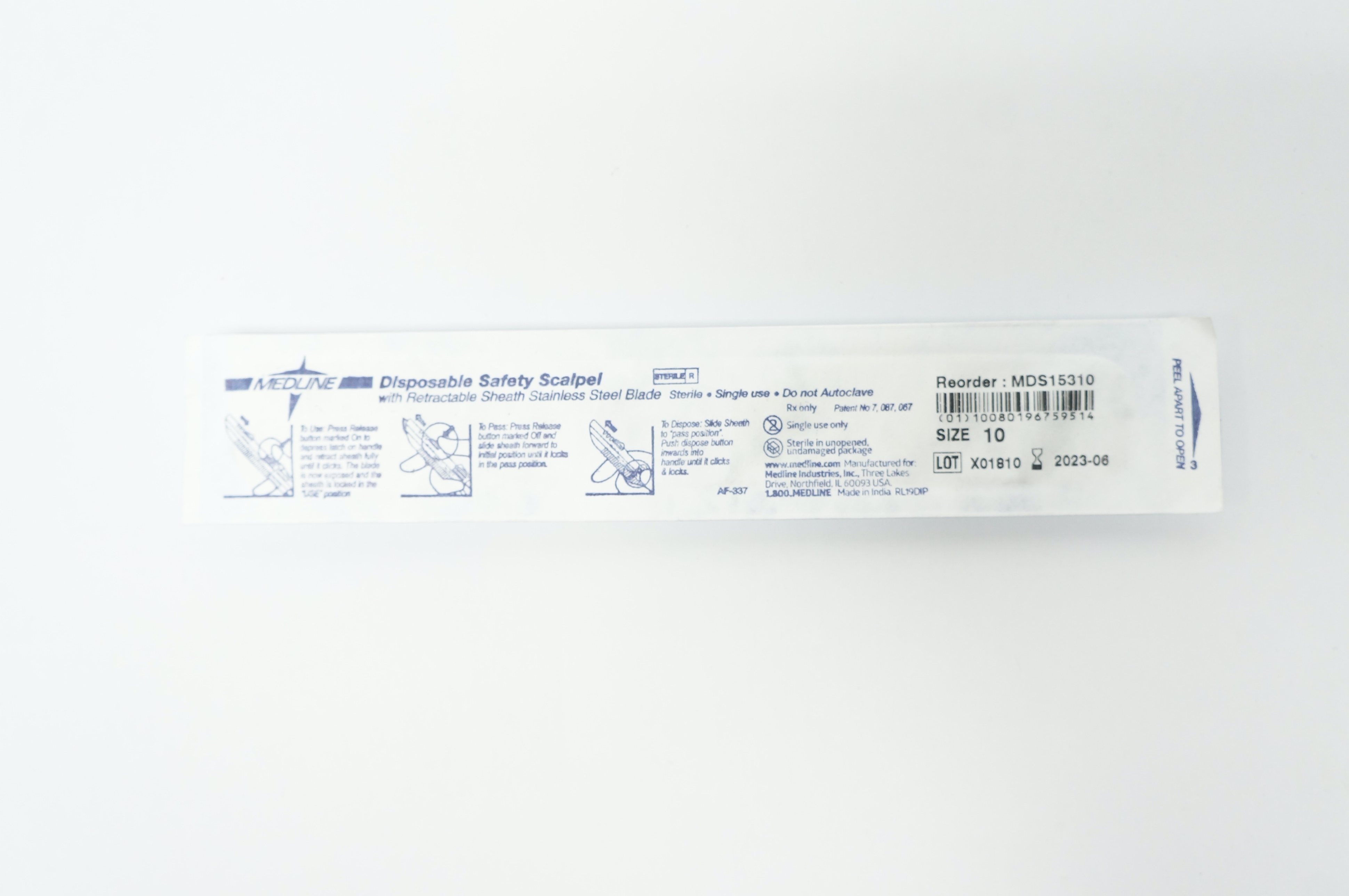 Medline MDS15310 Disposable Safety Scalpel, Size 10