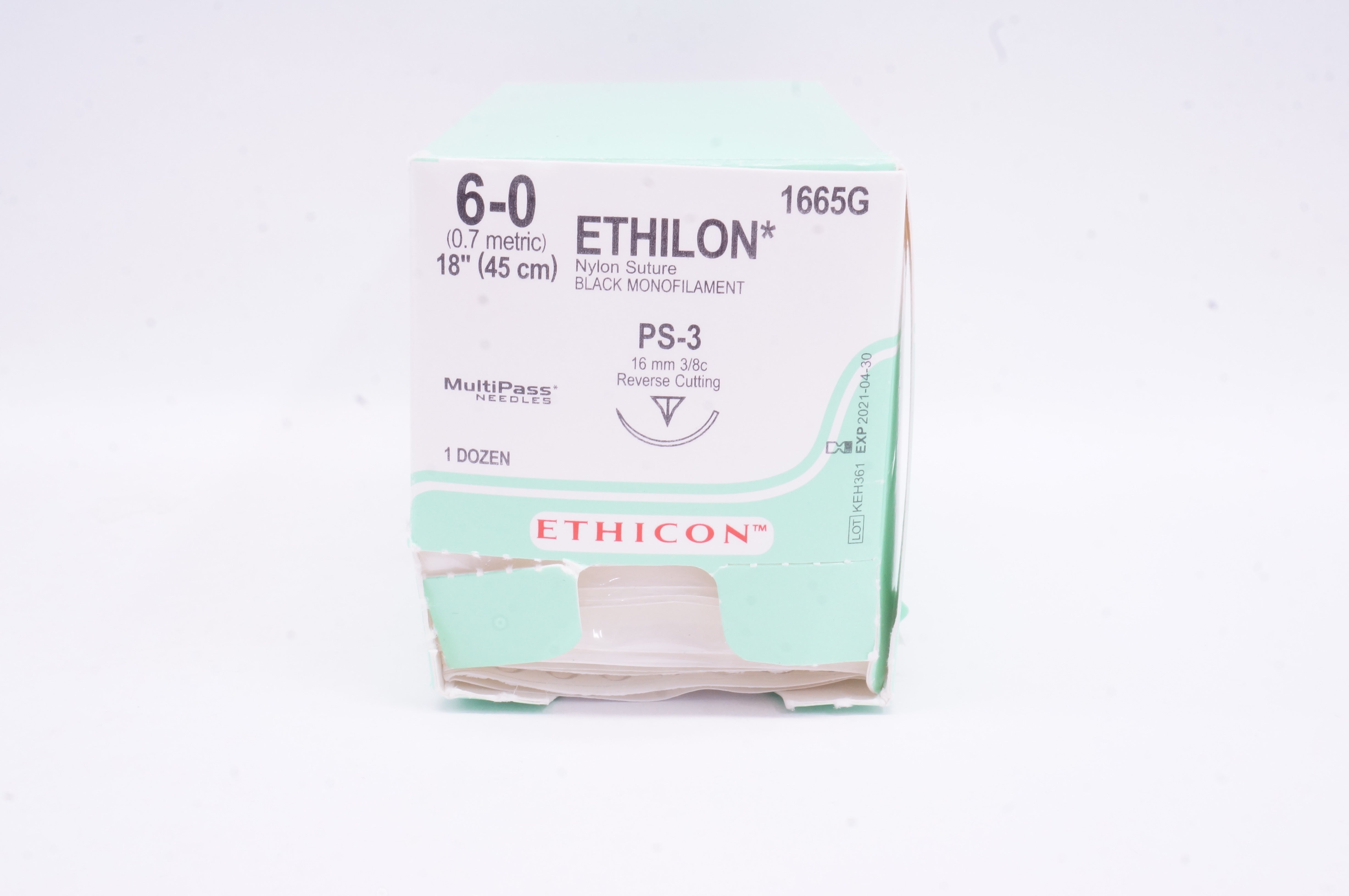 Ethicon 1665G 6-0 Ethilon Nylon Stre PS-3 16mm 3/8c, 18inch - Box of 12