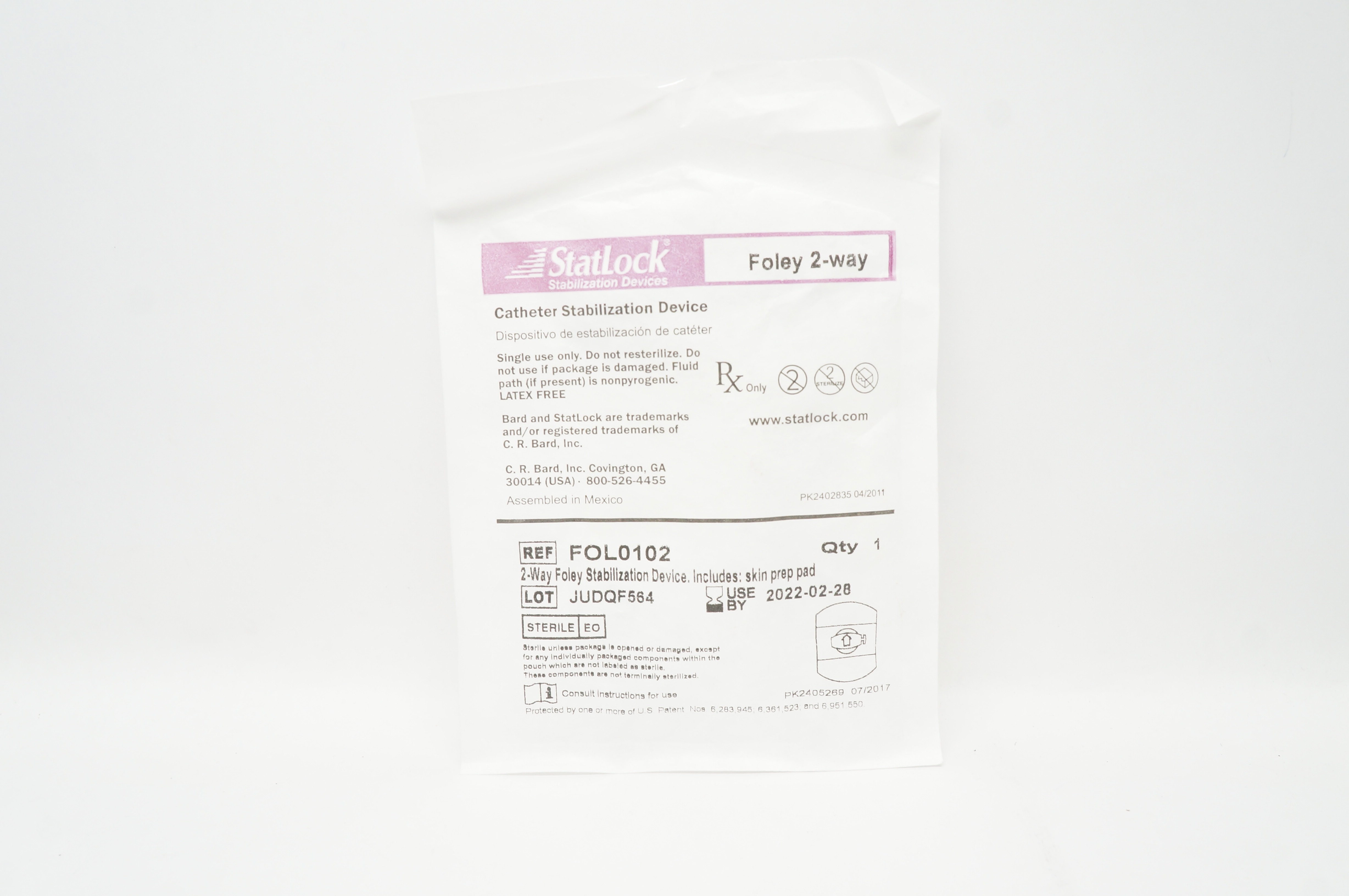 Bard FOL0102 StatLock Cath. Stabilization Device Foley 2-way (x)