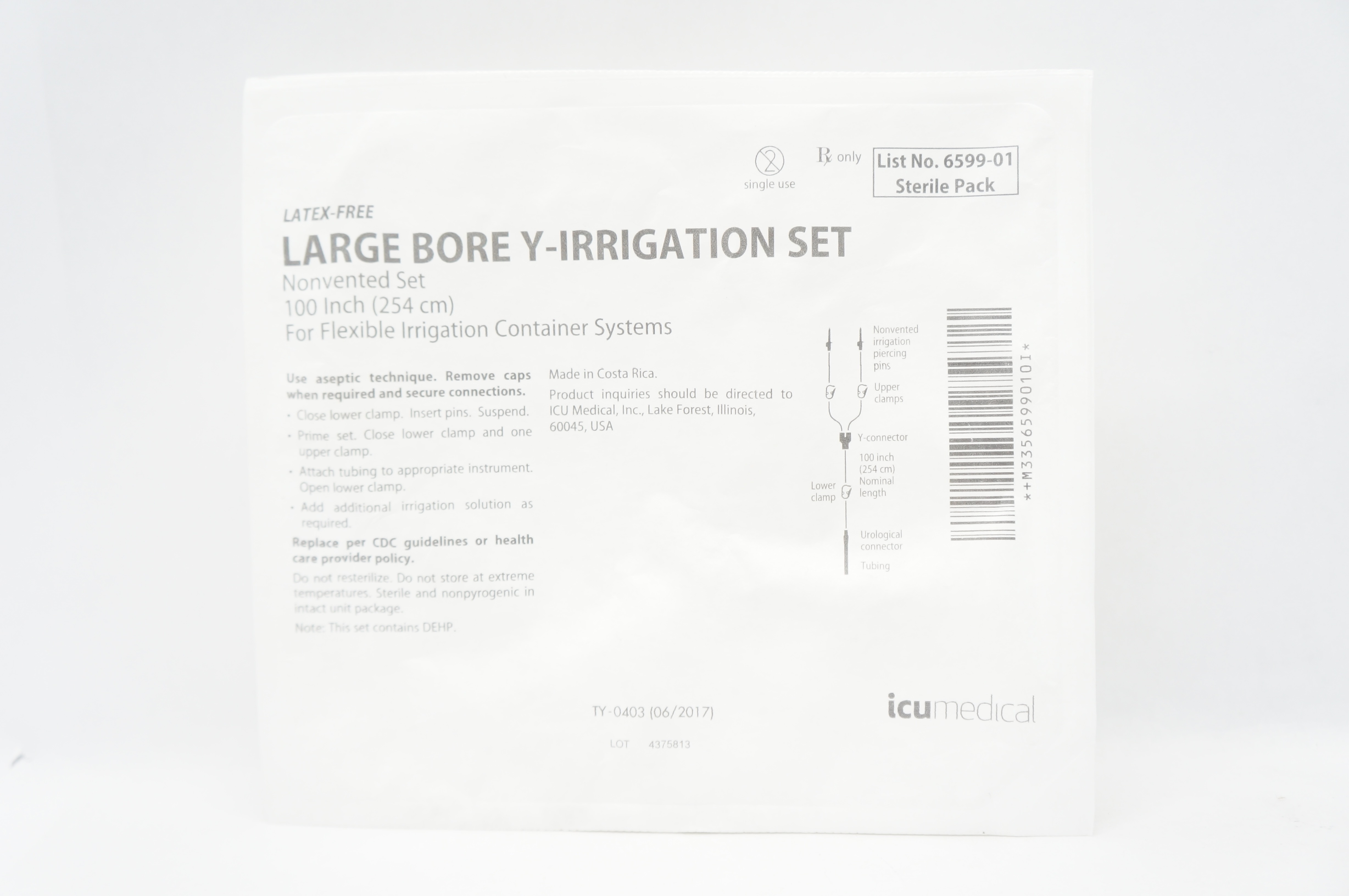 ICU Medical 6599-01 Large Bore Y- Irrigation Set Nonvented 100inch