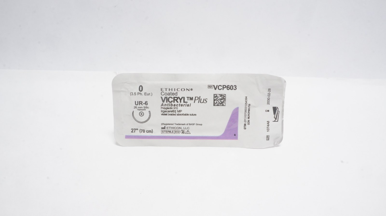 Ethicon VCP603 Coated VICRYL Plus Suture 0 Violet 27"