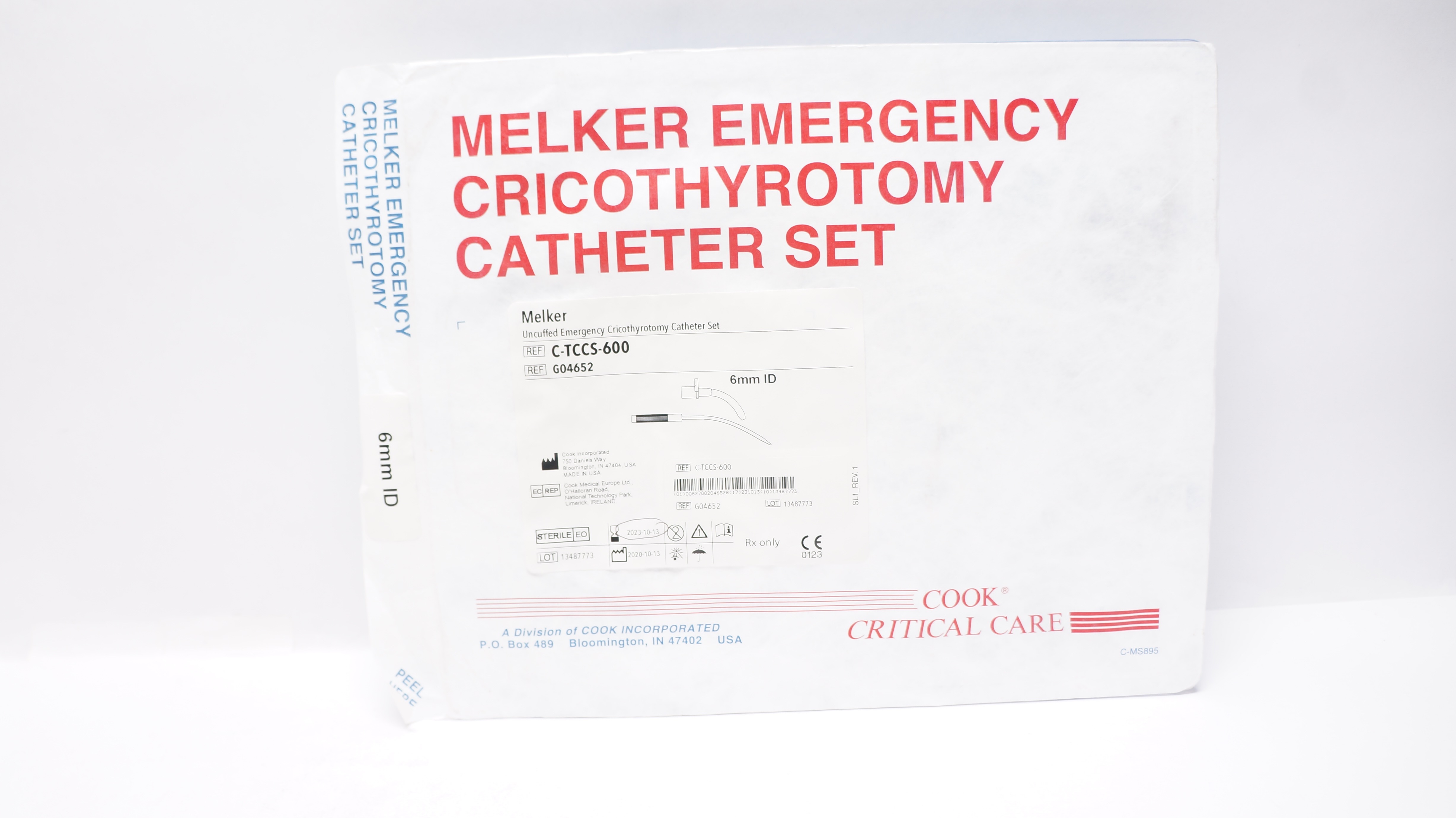 Cook Medical G04652 Melker Uncuffed Emergency Cricothyrotomy Cath. Set 6mm ID(x)