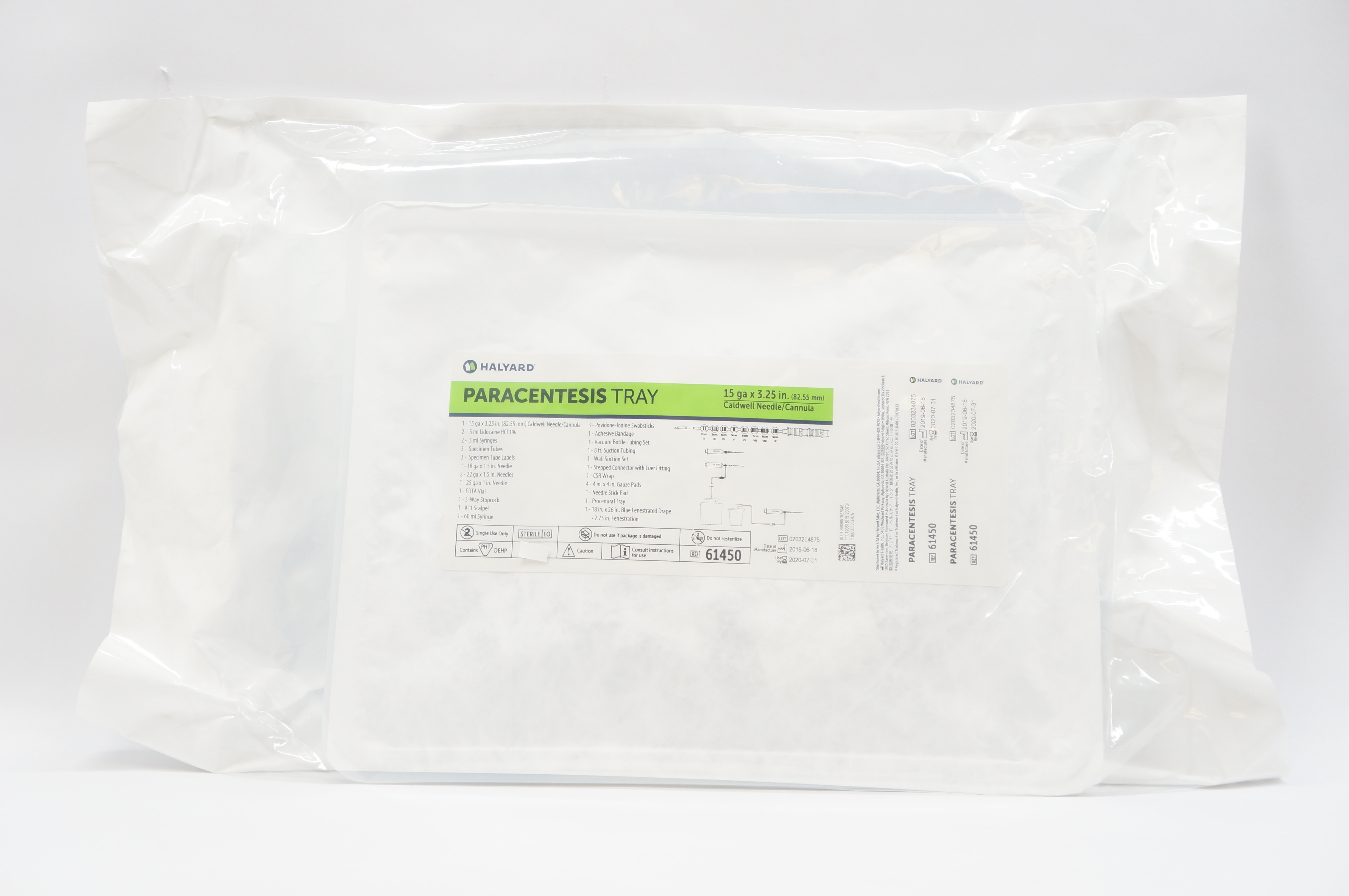 Halyard 61450 Paracentesis Tray Caldwell Ndle/Cannula 15ga x 3.25inch (x)