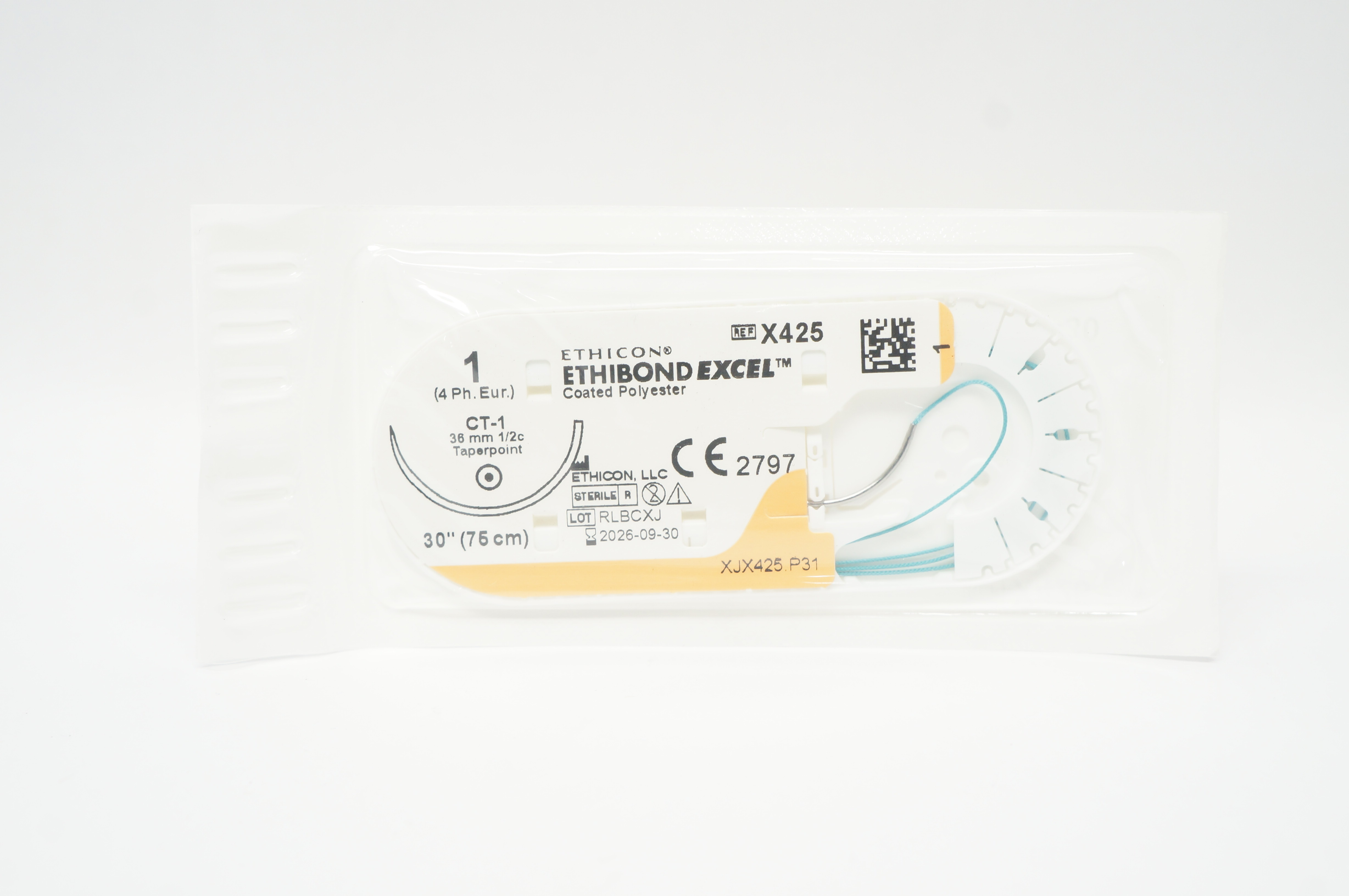 Ethicon X425 1 Ethibond Exel Green Braided Stre CT-1 36mm 1/2c Taperpoint 30inch