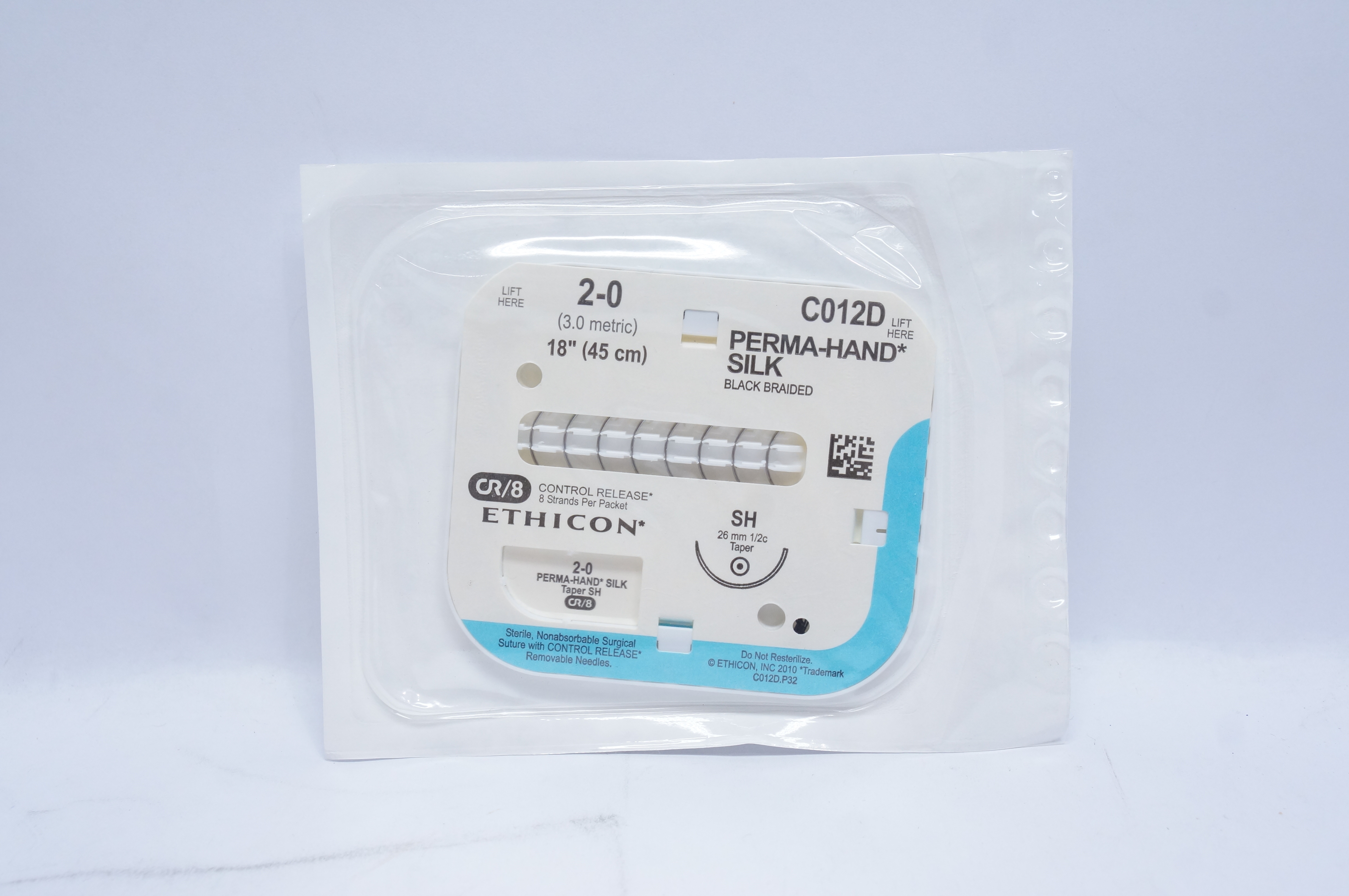 Ethicon C012D 2-0 PERMA-HAND SILK, SH, 26mm 1/2c Taper, 18inch