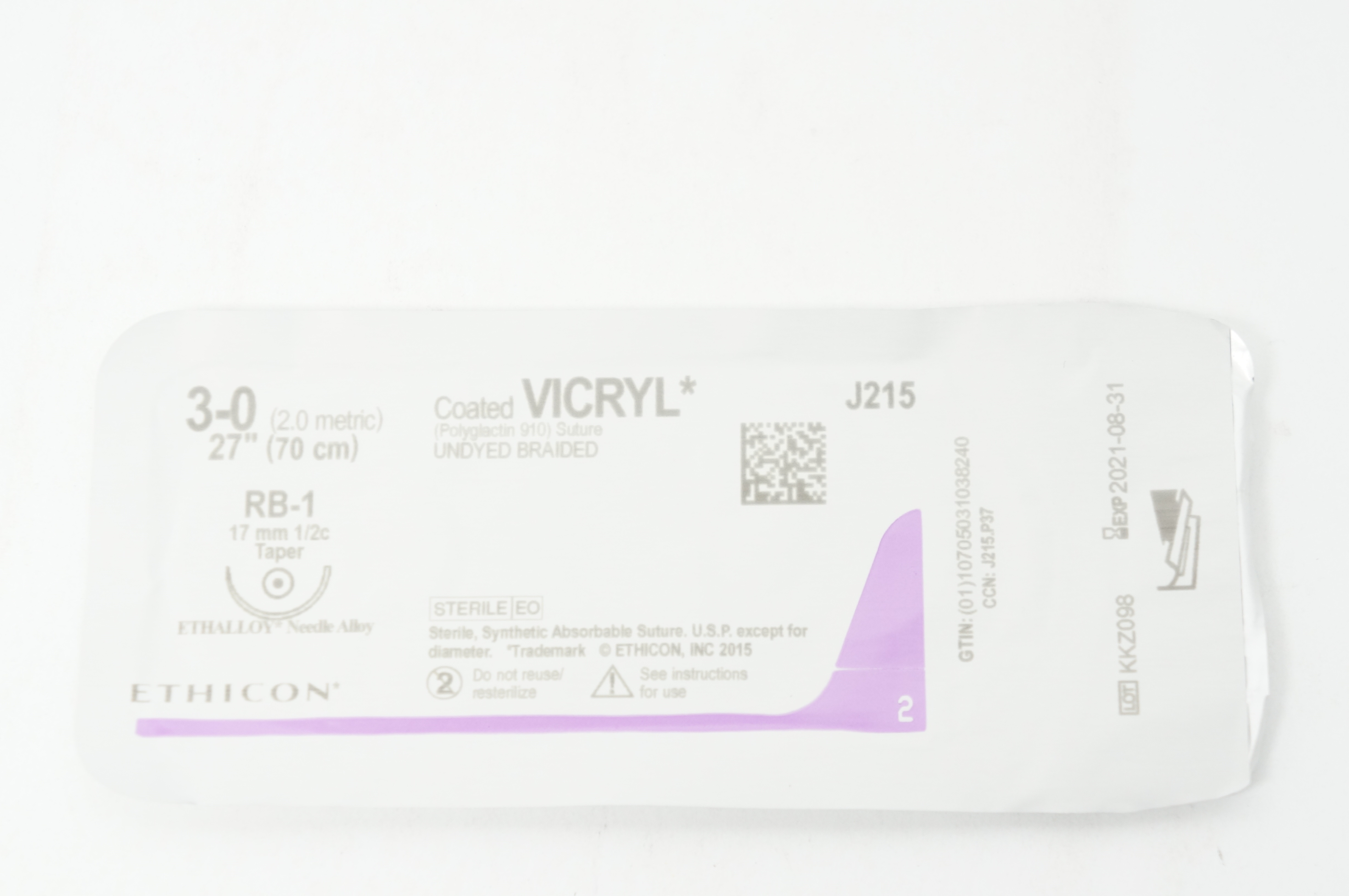 Ethicon J215 3-0 VICRYL RB-1 17mm 1/2c Taper 27inch (x)