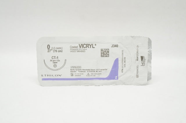 Ethicon J340 0 Coated VICRYL Polyglactin 910 Stre, CT-1 36mm 1/2c Taper, 27inch