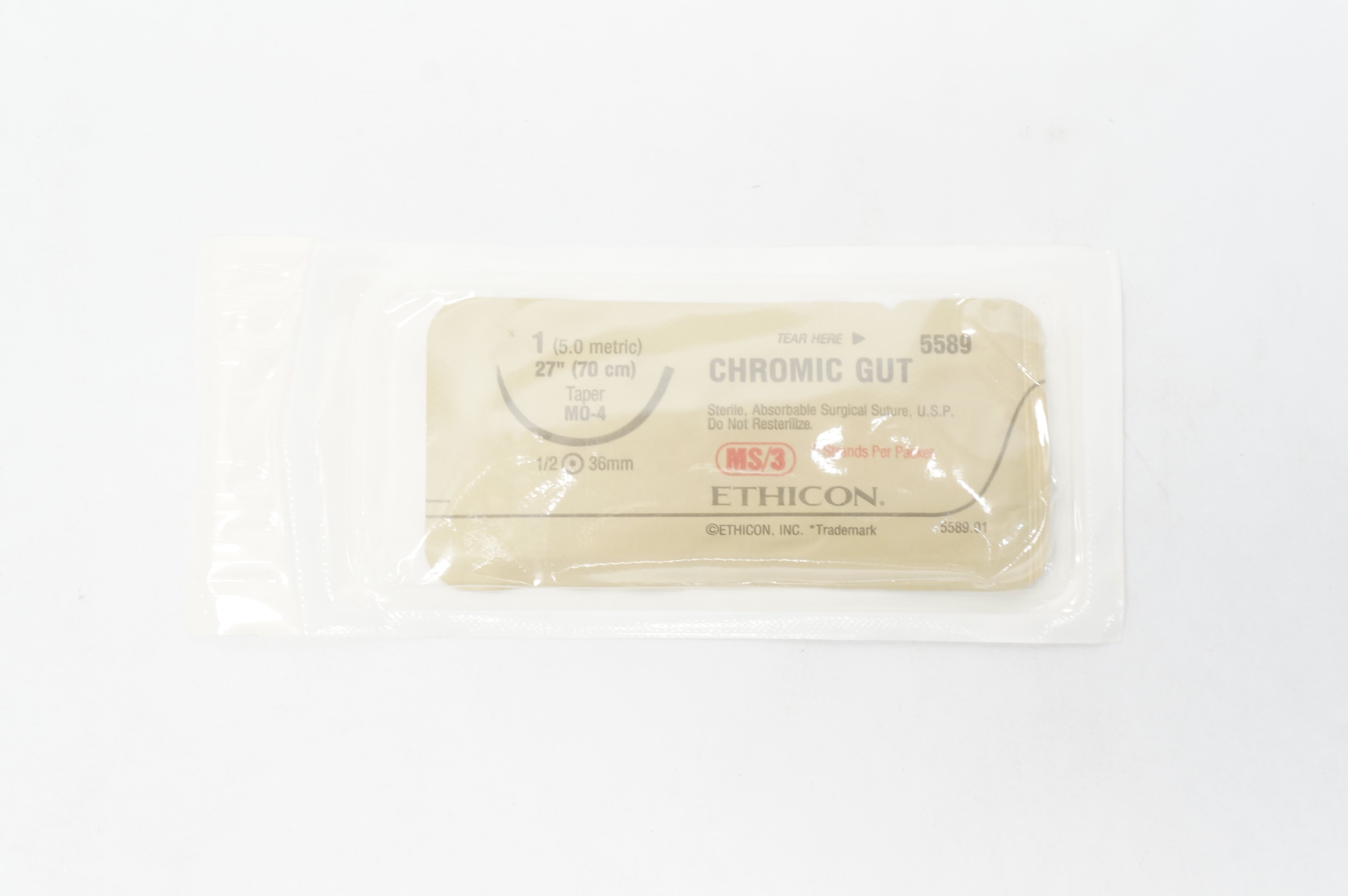 Ethicon 5589 1 Chromic Gut M0-4 36mm 1/2c Taper 27inch (x)