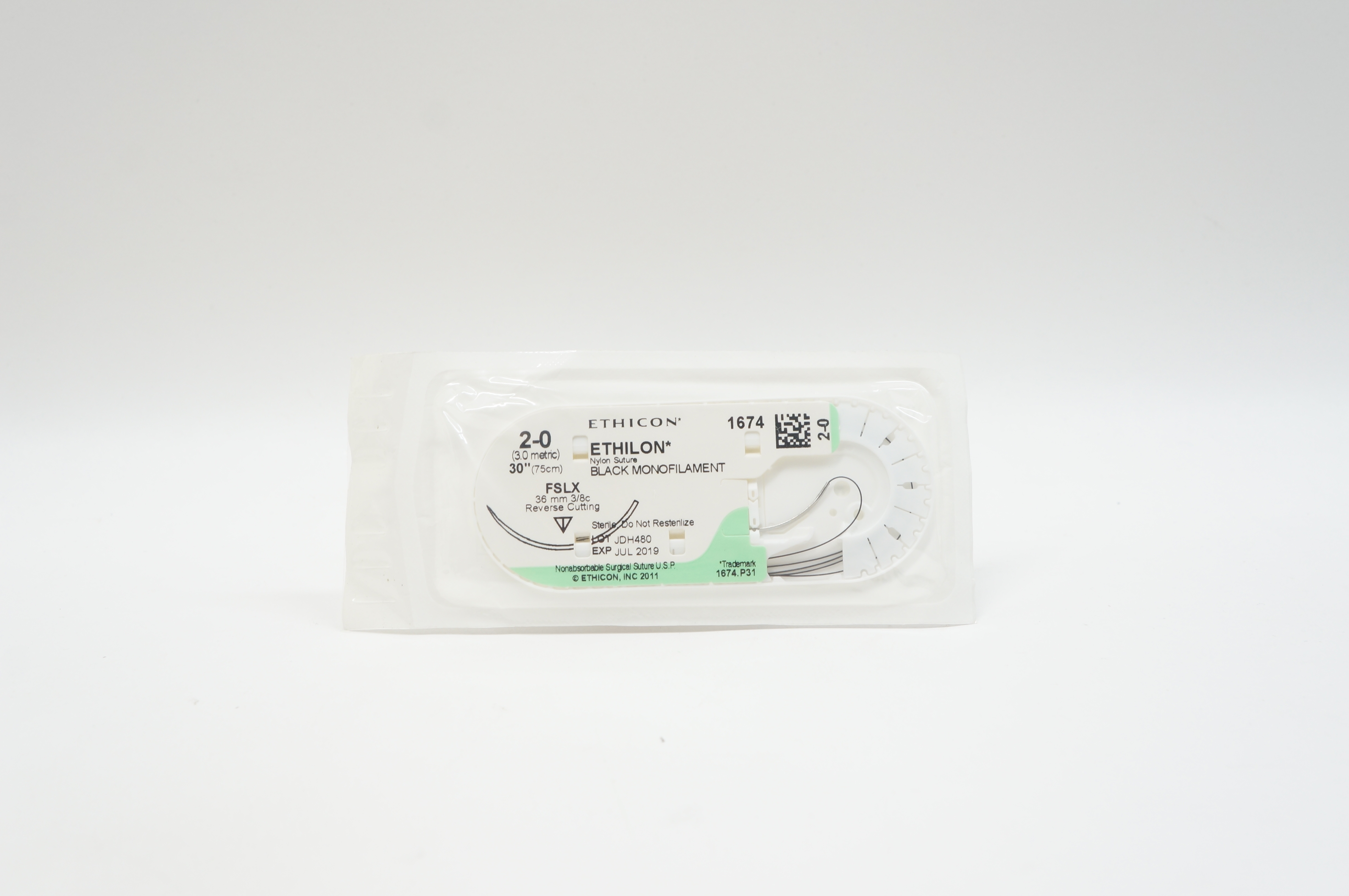 Ethicon 1674 2-0 ETHILON, FSLX, 36mm 3/8c Reverse Cutting, 30inch (x)