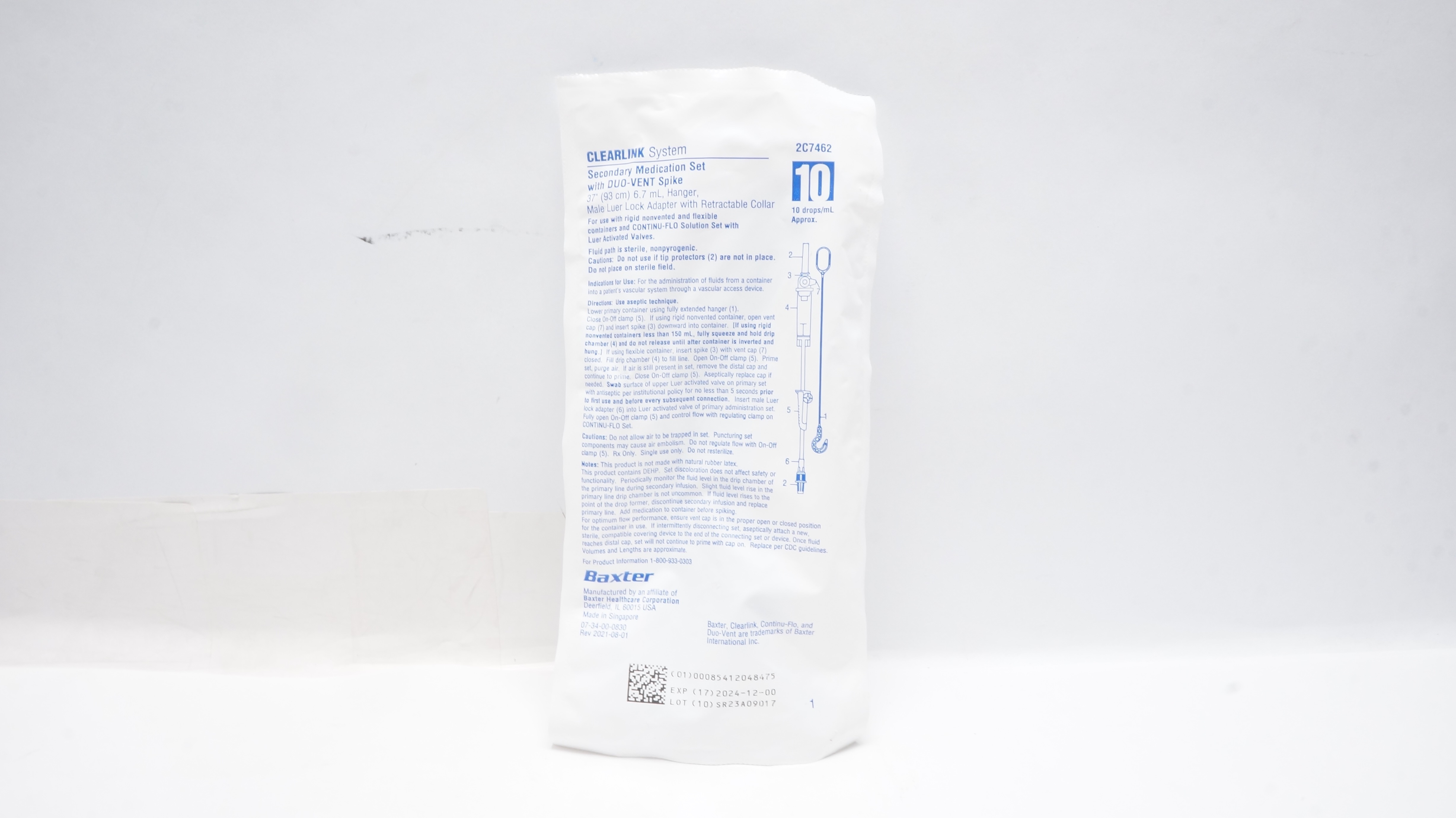 Baxter 2C7462 Clearlink System Secondary Medication Set 37inch x 6.7mL Hanger(x)