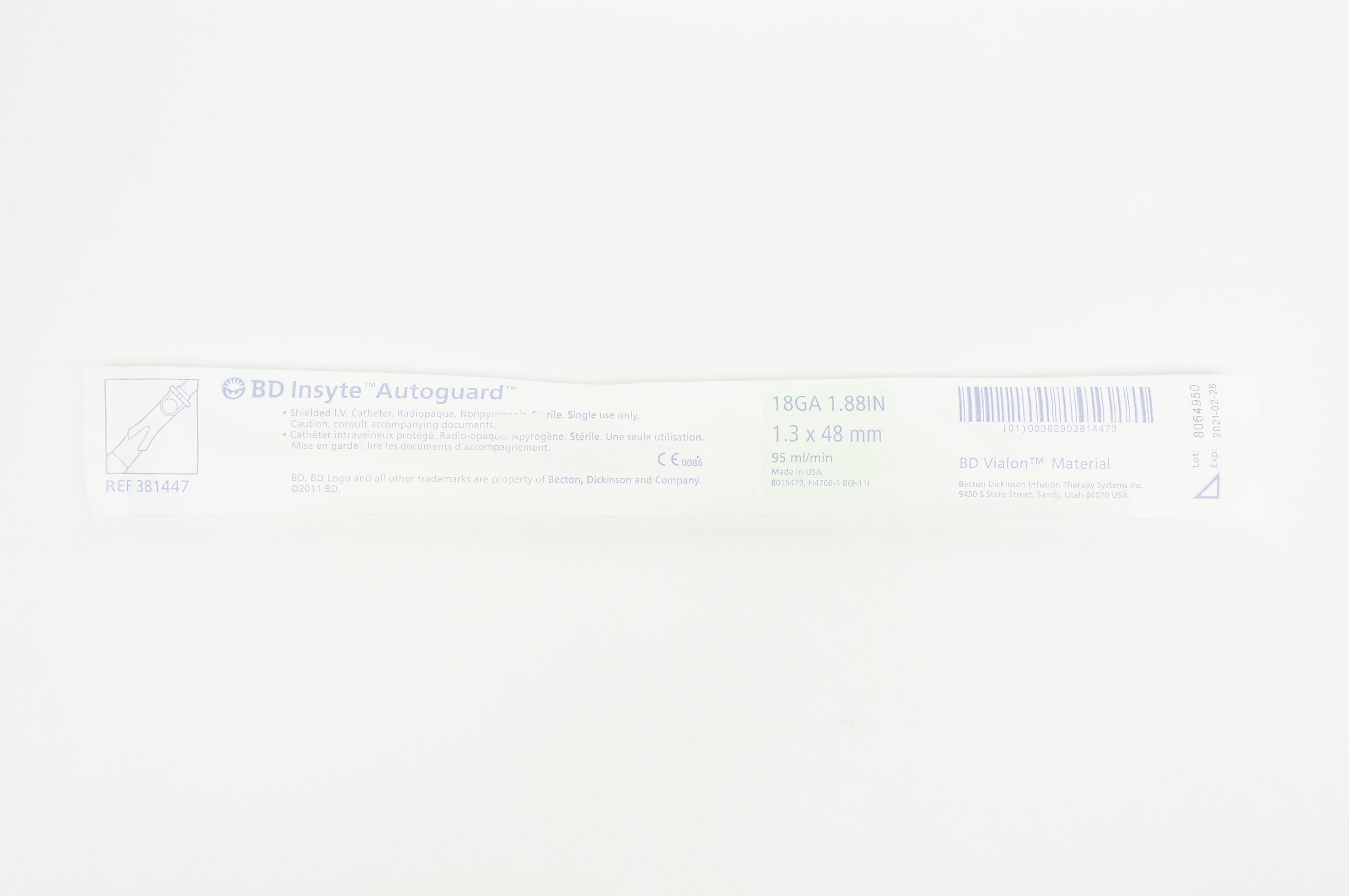 BD 381447 Insyte Autoguard Shielded I.V. Cath. 18GA x 1.88 inch x 95 ml/min (x)