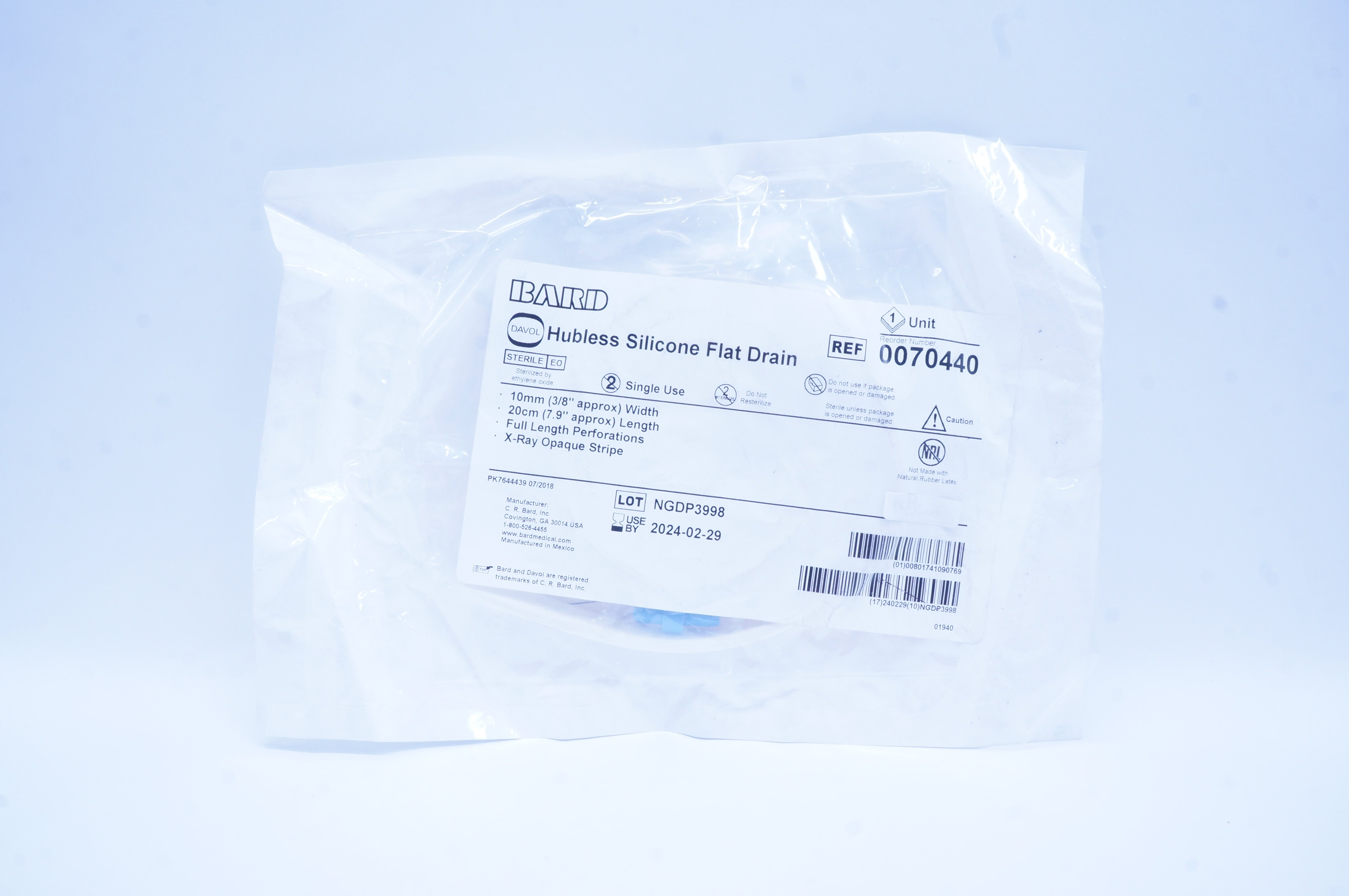 Bard 0070440 Hubless Silicone Flat Drain 3/8 inch x 7.9 inch Approx.