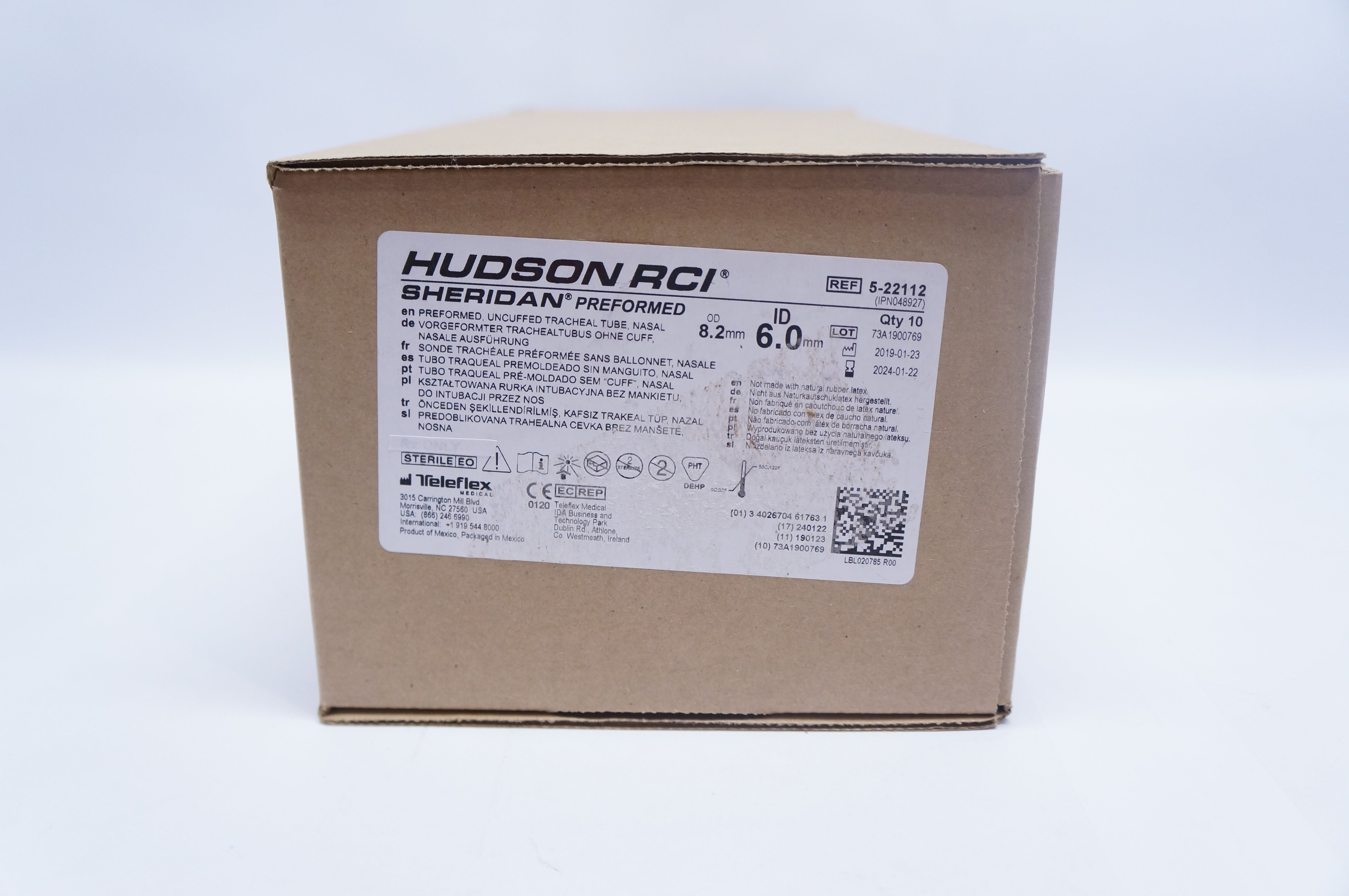 Teleflex 5-22112 Hudson RCI Preformed Tracheal Tube 6.0mm x 8.2mm - Case of 10