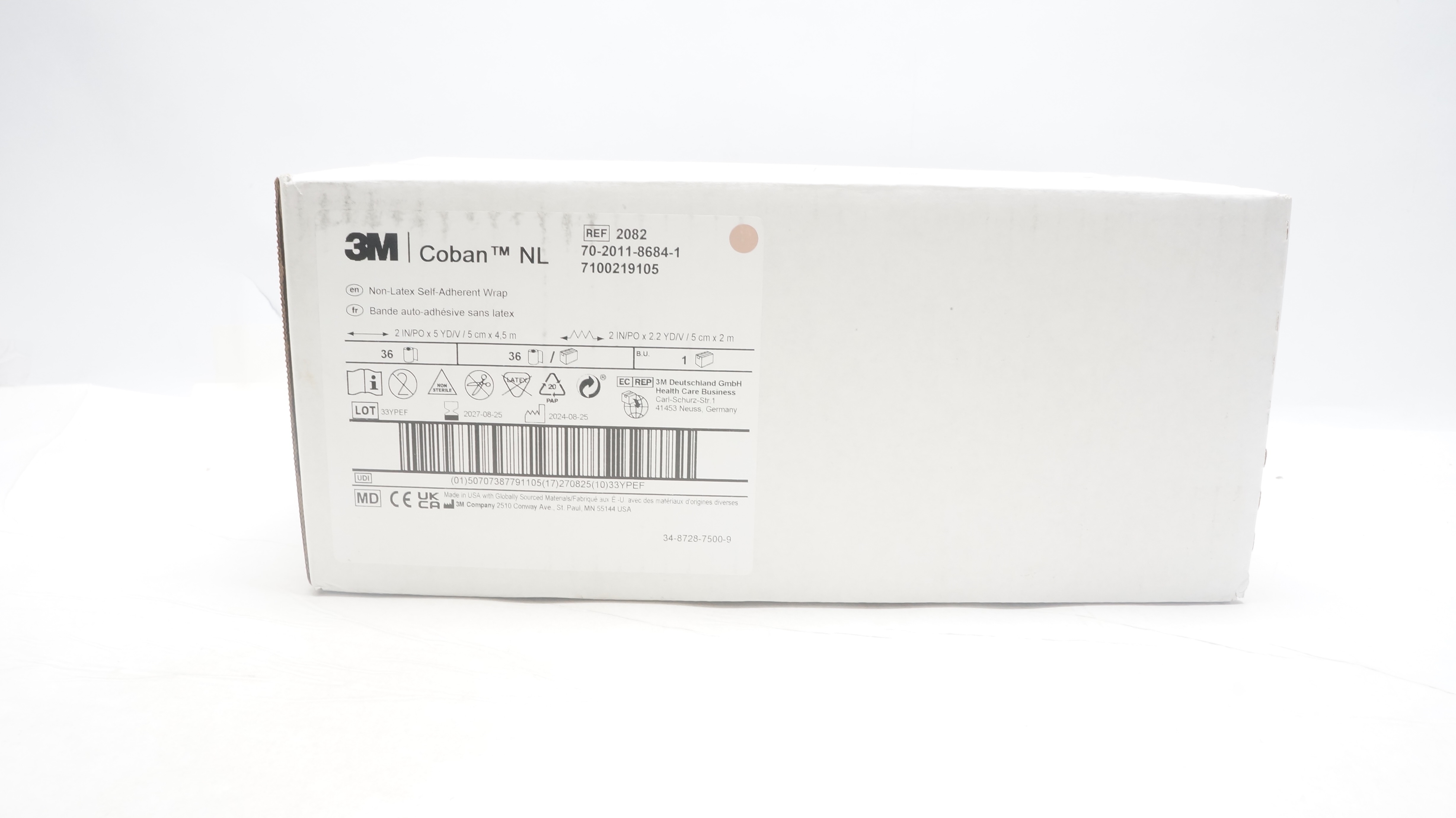 3M 2082 Coban Non-Latex Self-Adherent Wrap 2inch x 5yd - Box of 36