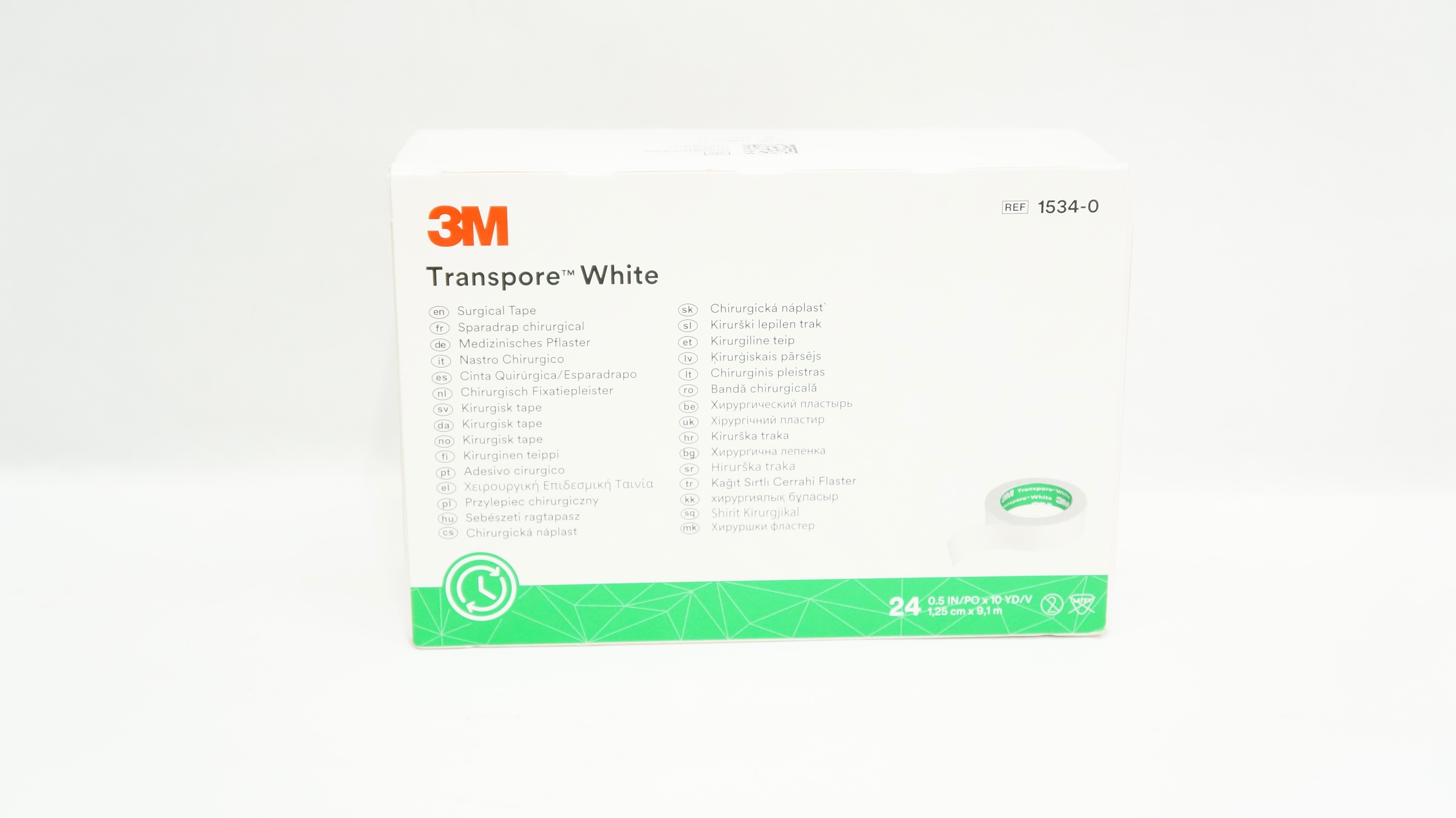 3M 1534-0 Transpore Surgical Tape, White 1/2inch x 10yd - Box of 24