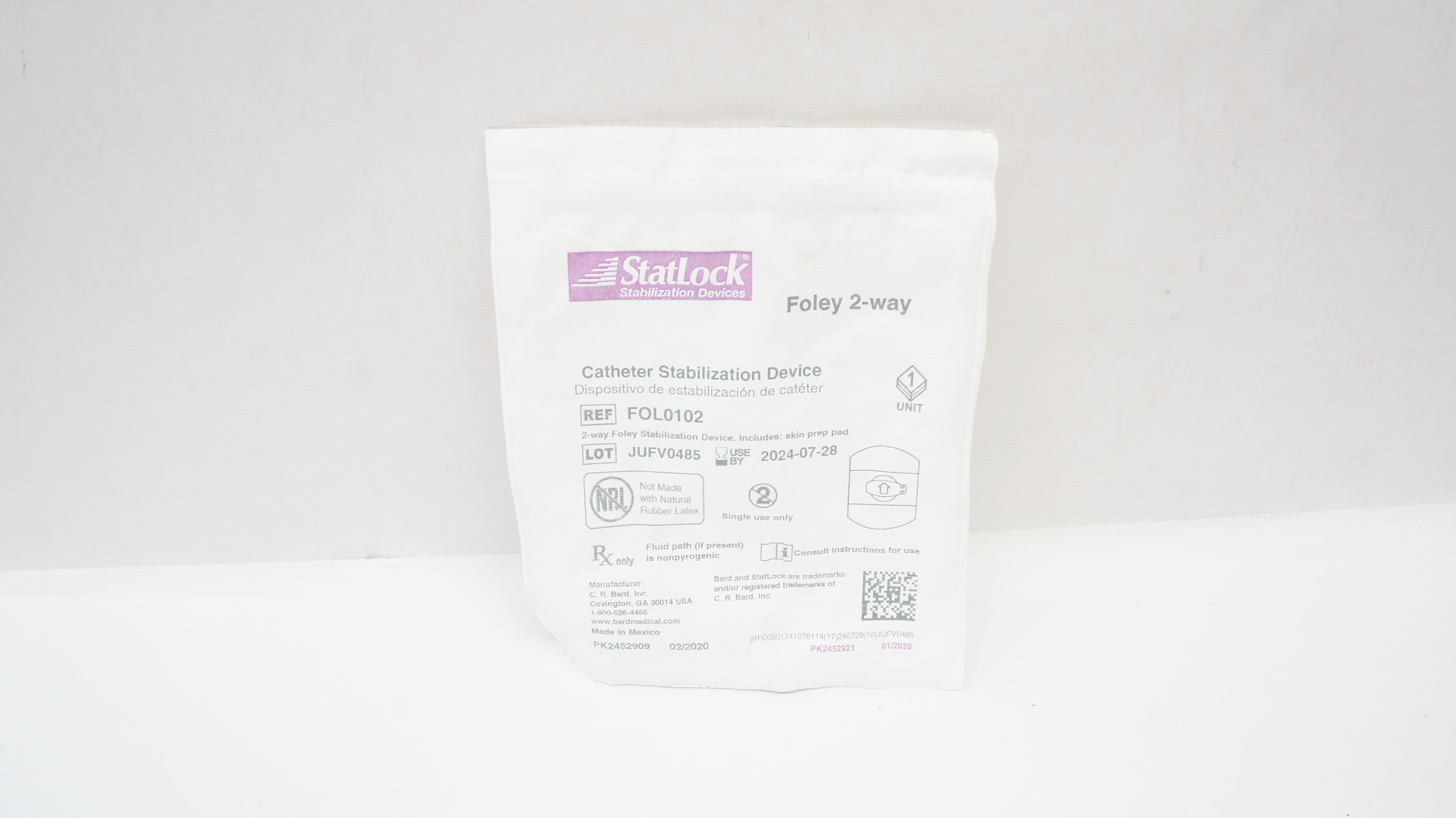 Bard FOL0102 Statlock Cath. Stabilization Device, Foley 2-Way