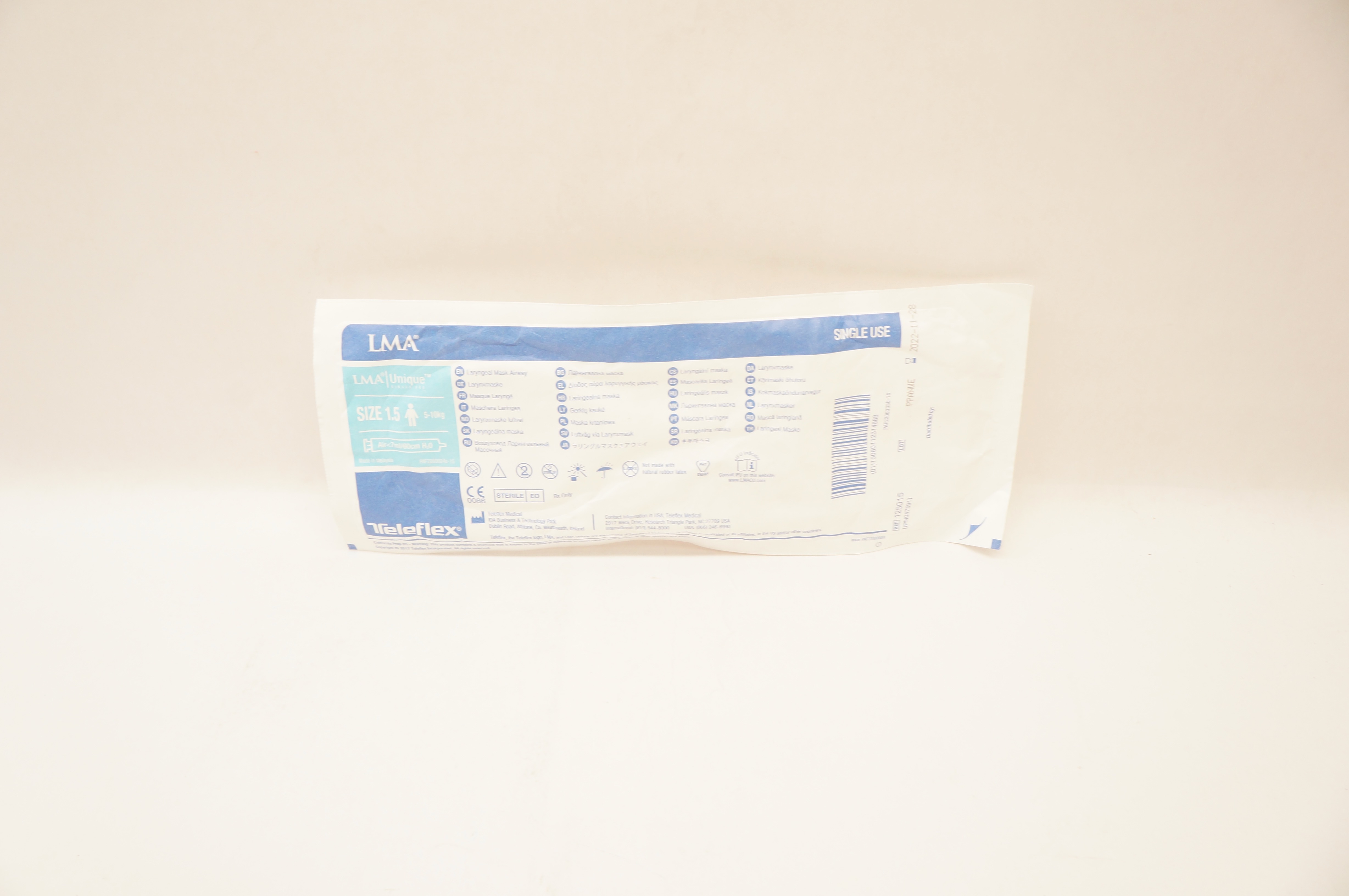 Teleflex 125015 LMA Unique Laryngeal Mask Airway, Size 1.5, 5-10kg (x)