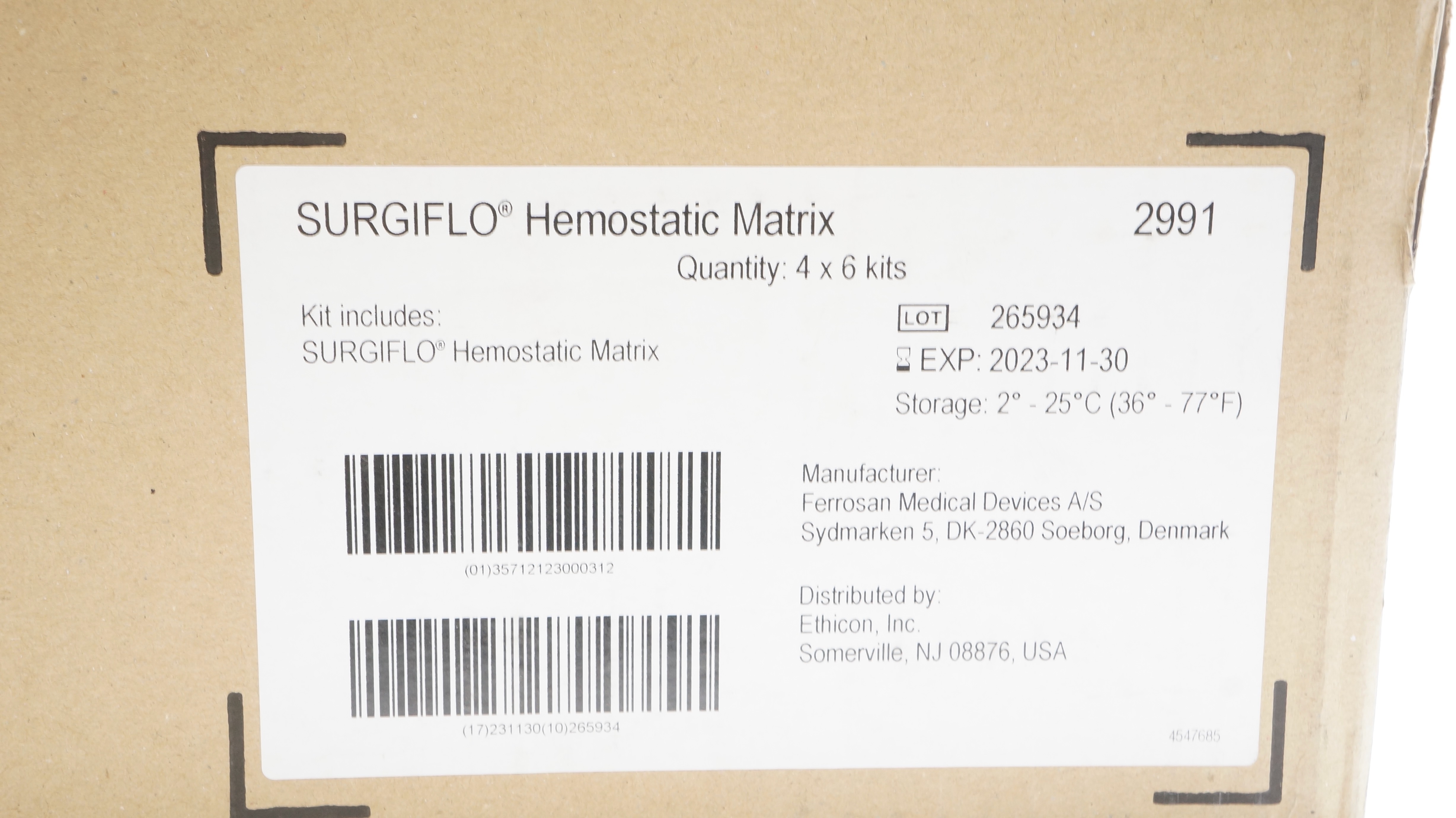 Ethicon 2991 Ferrosan SURGIFLO Hemostatic Matrix (x) - Box of 24