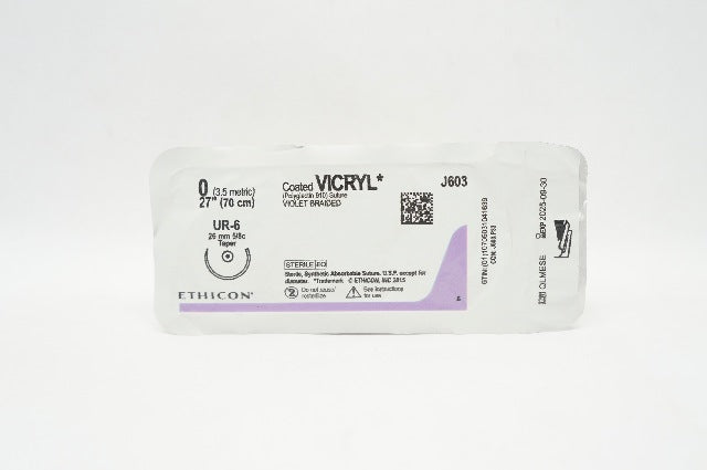 Ethicon J603 0 Coated VICRYL Polyglactin 910 Stre, UR-6 26mm 5/8c Taper, 27inch