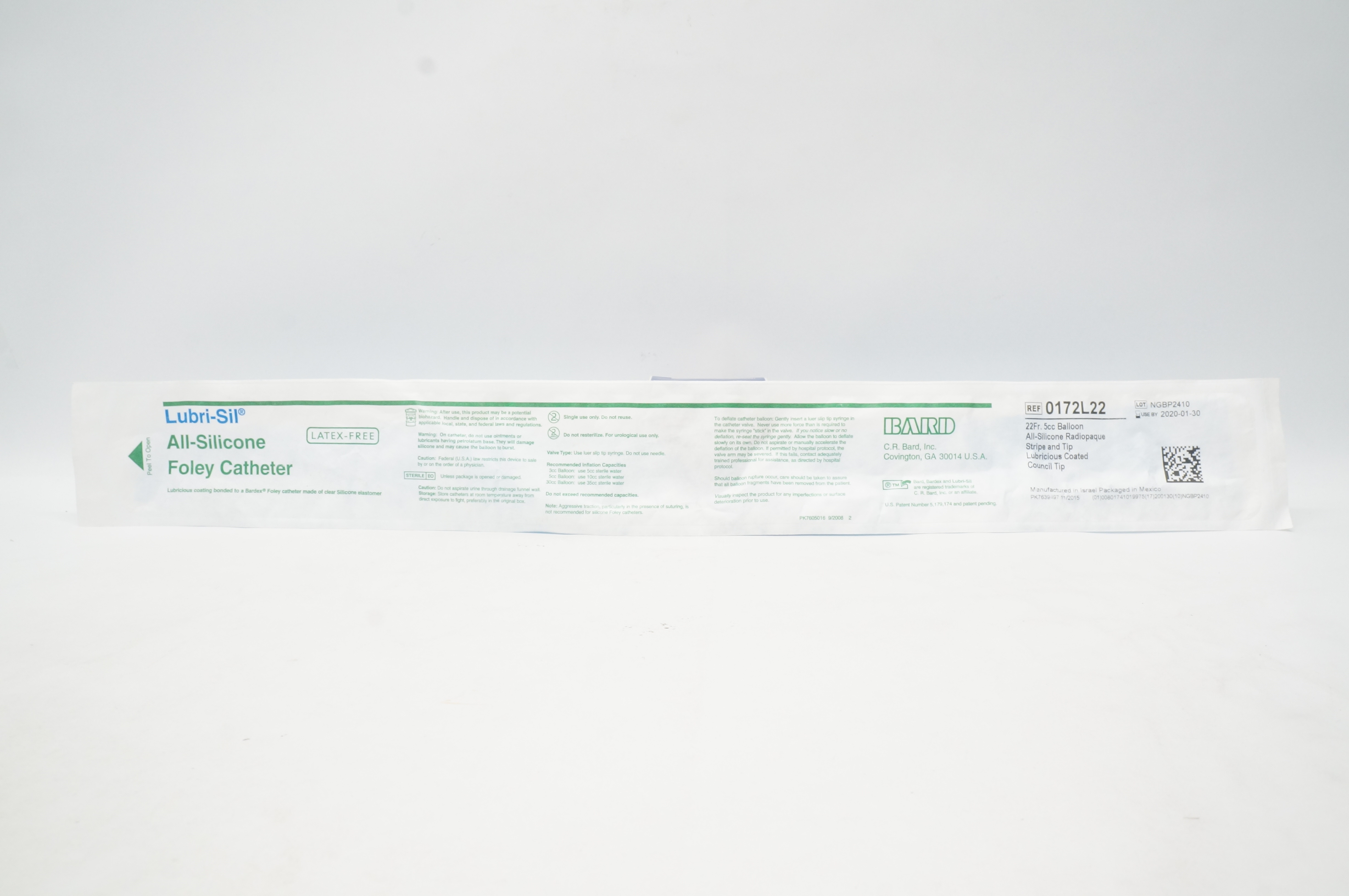 Bard 0172L22 Lubri-Sil Lubricious Coated Foley Cath. 22Fr. 5cc Balloon (x)